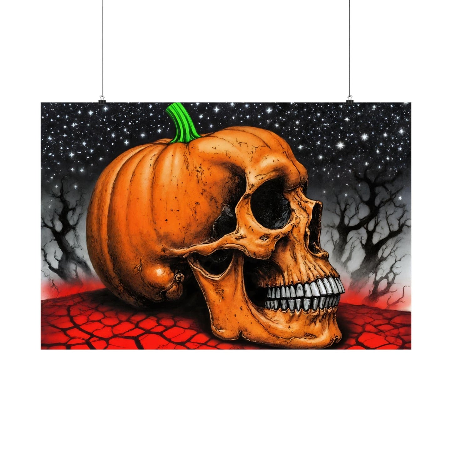 Printify Poster Spooky Halloween Art Print: Gothic Skull & Pumpkin Matte Poster for Seasonal Home Decor