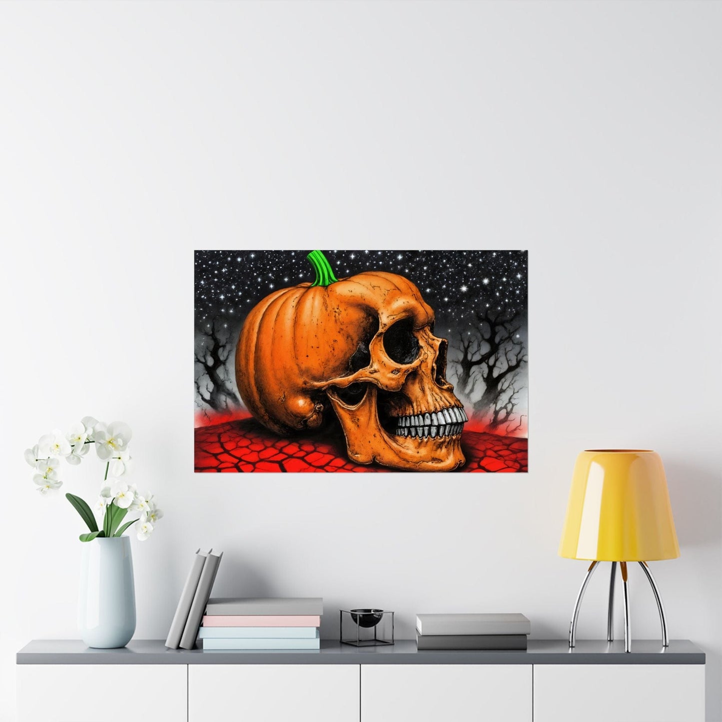 Printify Poster Spooky Halloween Art Print: Gothic Skull & Pumpkin Matte Poster for Seasonal Home Decor