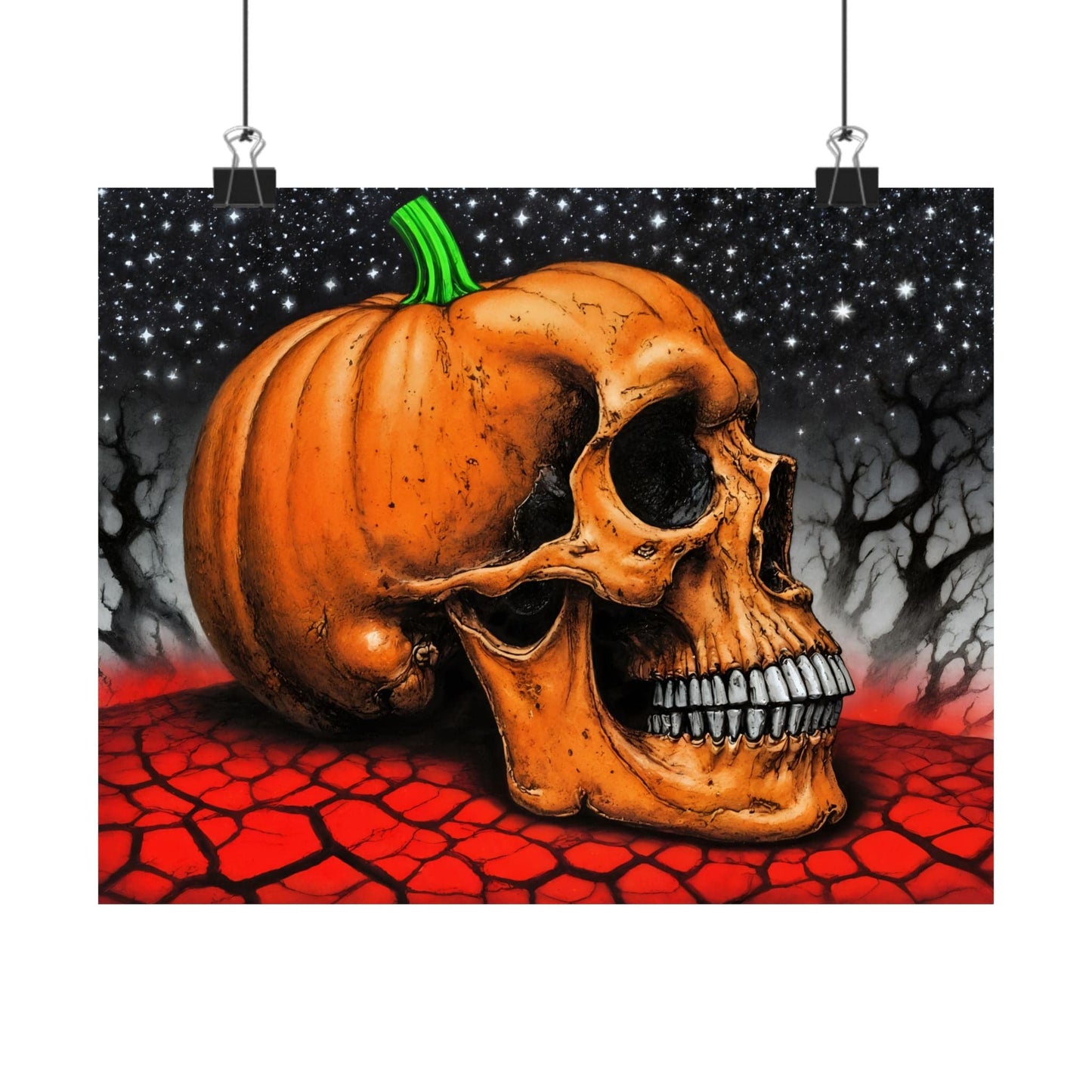 Printify Poster Spooky Halloween Art Print: Gothic Skull & Pumpkin Matte Poster for Seasonal Home Decor