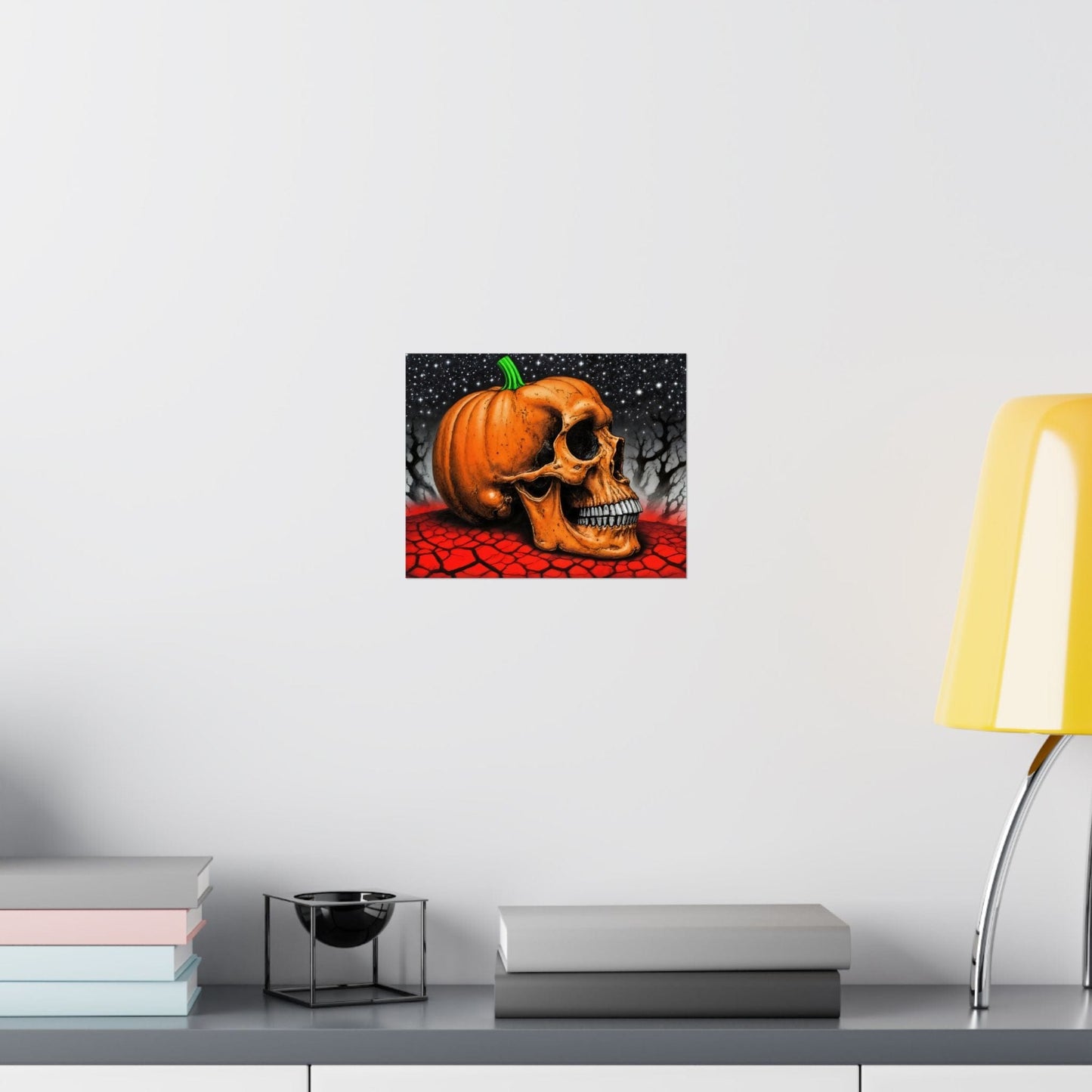 Printify Poster Spooky Halloween Art Print: Gothic Skull & Pumpkin Matte Poster for Seasonal Home Decor