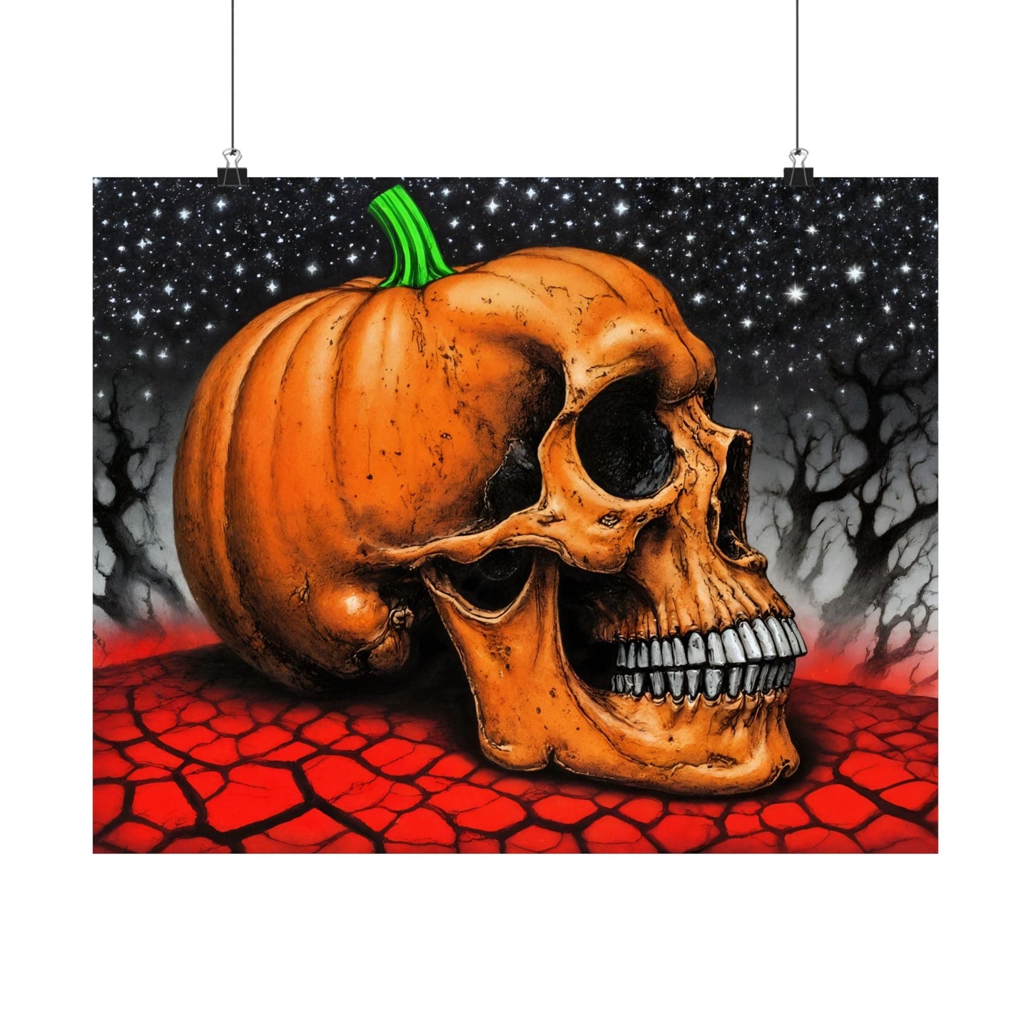 Printify Poster Spooky Halloween Art Print: Gothic Skull & Pumpkin Matte Poster for Seasonal Home Decor