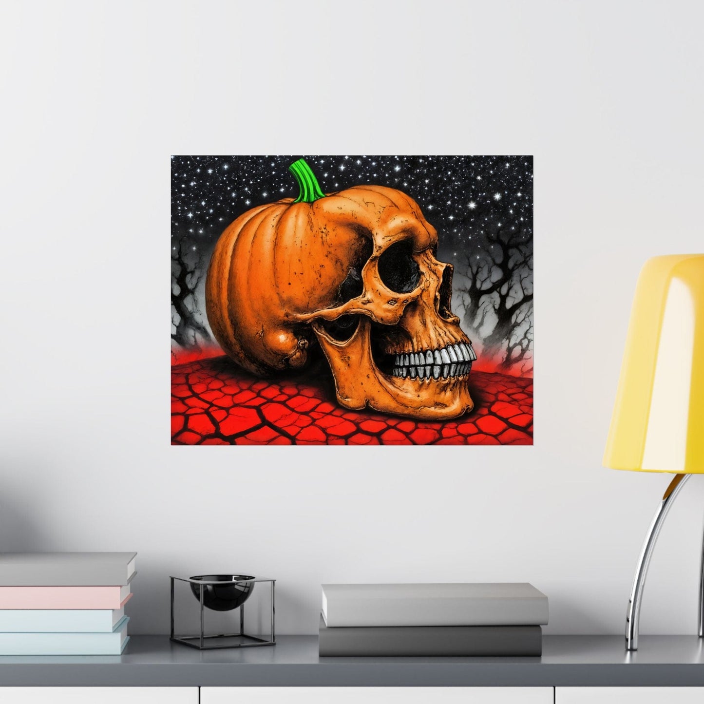 Printify Poster Spooky Halloween Art Print: Gothic Skull & Pumpkin Matte Poster for Seasonal Home Decor