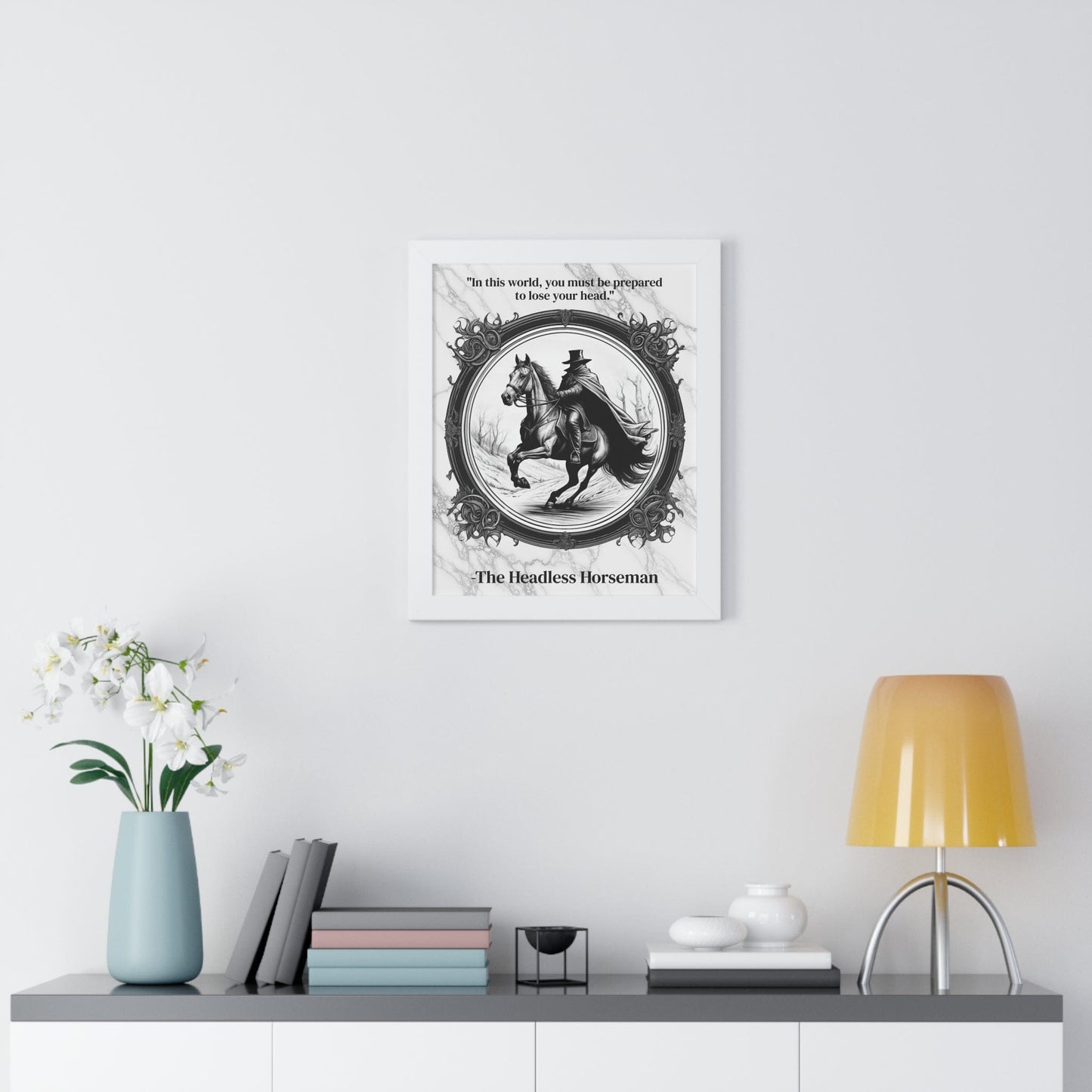 Printify Poster The Headless Horseman Inspirational Quote Halloween Decor Framed Wall Art for Home Office Gift - Ideal Legend Quote Print for Spooky Fans