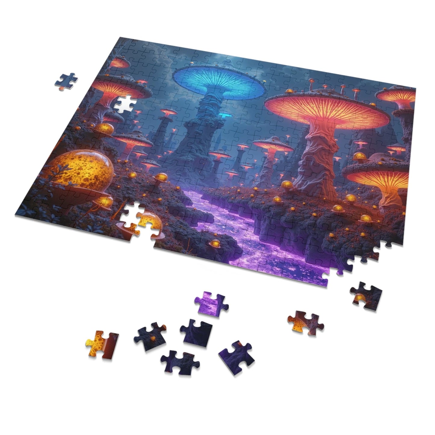 Printify Puzzle 14" × 11" (252 pcs) Bioluminescent Fungal Realm - Jigsaw Puzzle with Tin Box