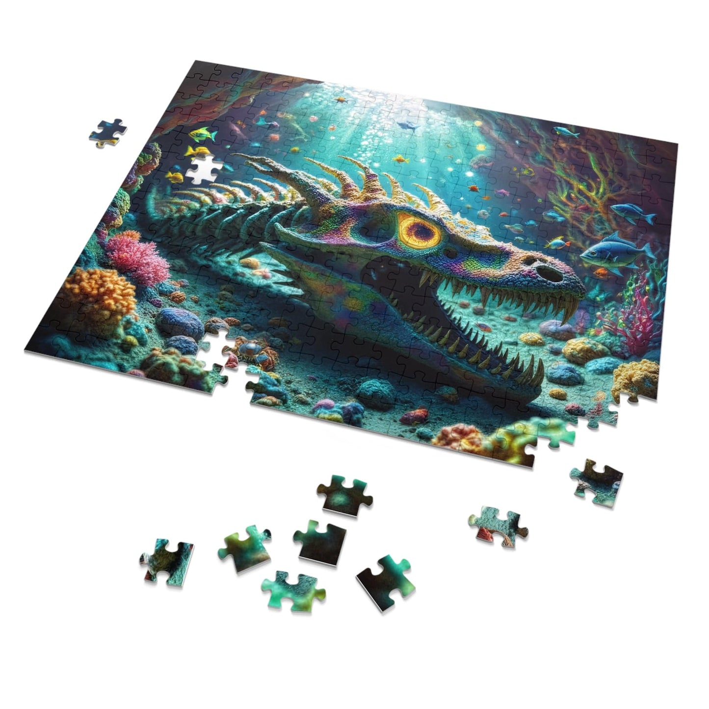 Printify Puzzle 14" × 11" (252 pcs) Dragon Bones Underwater - Jigsaw Puzzle with Tin Box