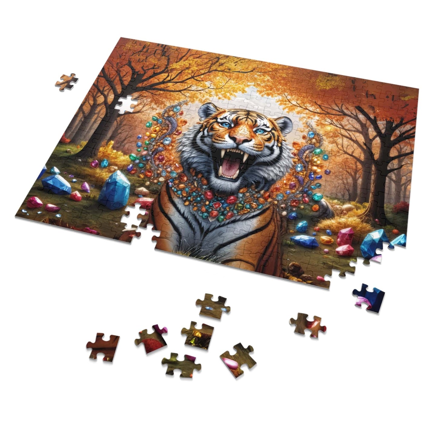 Printify Puzzle 14" × 11" (252 pcs) Gem Forest Tiger - Jigsaw Puzzle with Tin Box