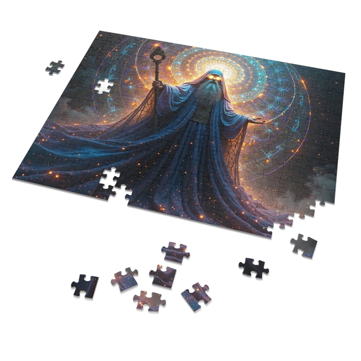 Printify Puzzle 14" × 11" (252 pcs) Kaleidoscopic Sorcery: The Arcane Dimensions Unraveled - Jigsaw Puzzle with Tin Box