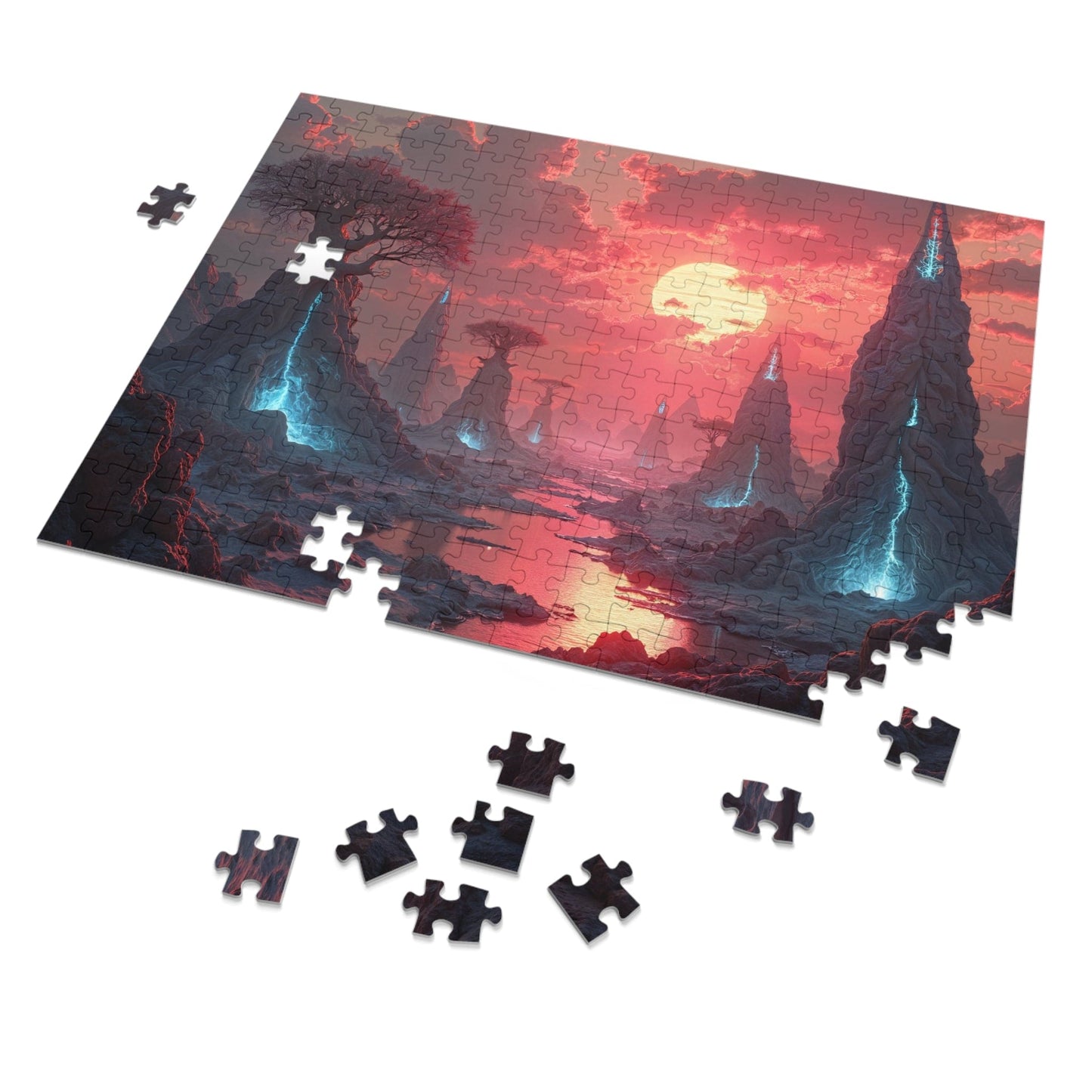 Printify Puzzle 14" × 11" (252 pcs) Surreal Valley of Cosmic Wonders - Jigsaw Puzzle with Tin Box