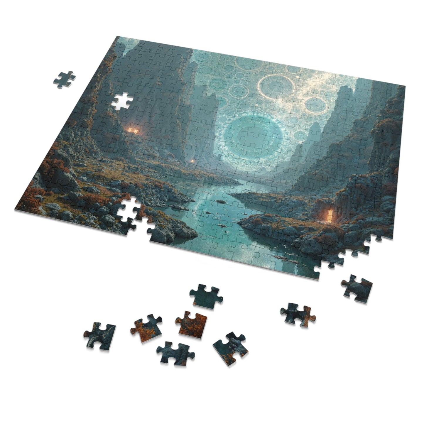 Printify Puzzle 14" × 11" (252 pcs) The Enigma of the Impossible Realm - Jigsaw Puzzle with Tin Box