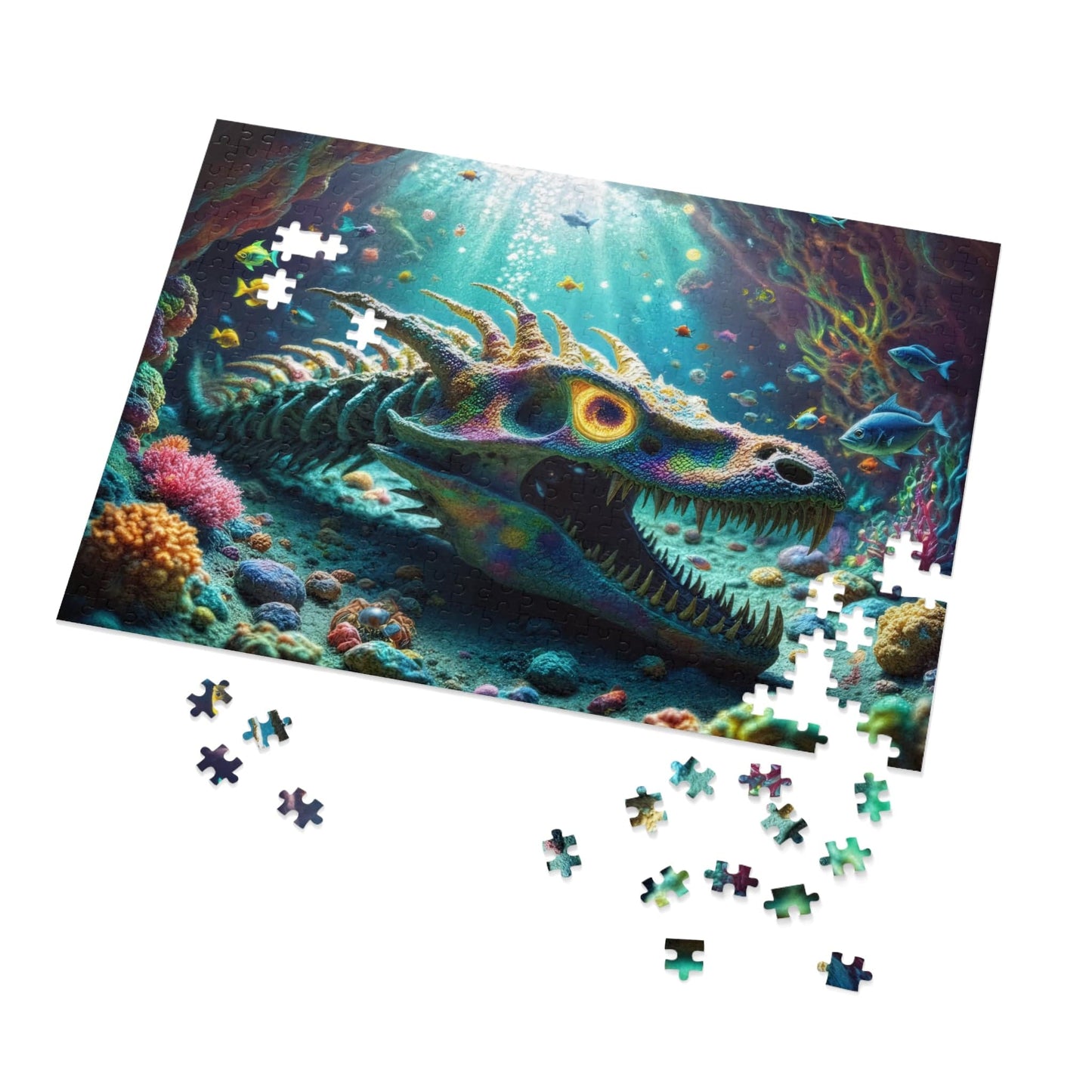 Printify Puzzle 21" × 15.5" (500 pcs) Dragon Bones Underwater - Jigsaw Puzzle with Tin Box
