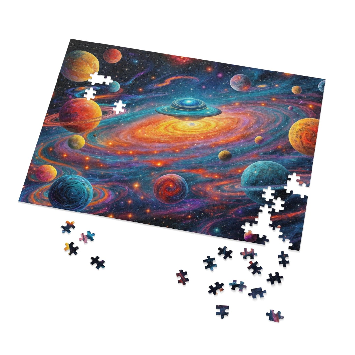 Printify Puzzle 21" × 15.5" (500 pcs) Mythic Orbit Galaxy - Jigsaw Puzzle with Tin Box