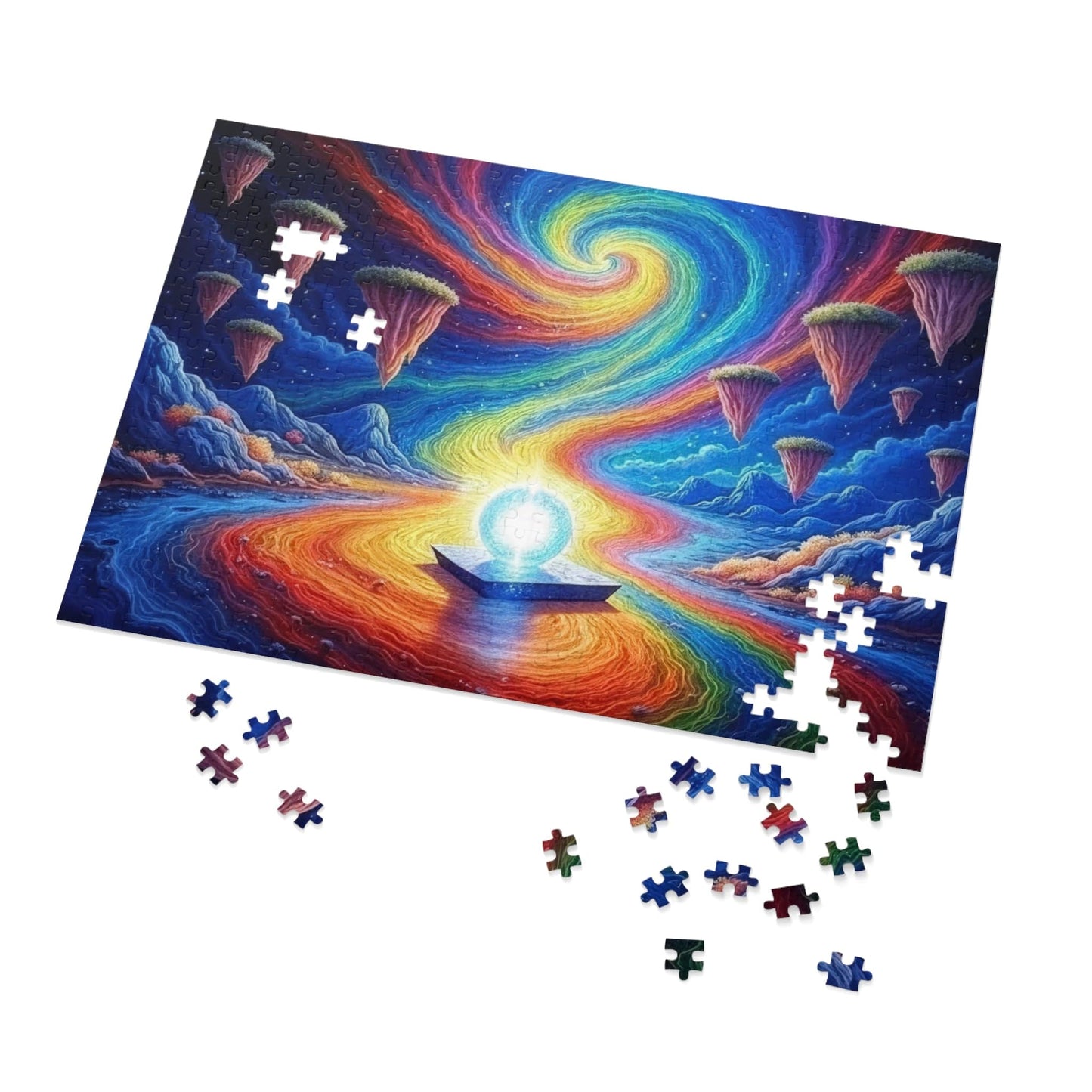 Printify Puzzle 21" × 15.5" (500 pcs) Prism Planet Light Orb - Jigsaw Puzzle with Tin Box