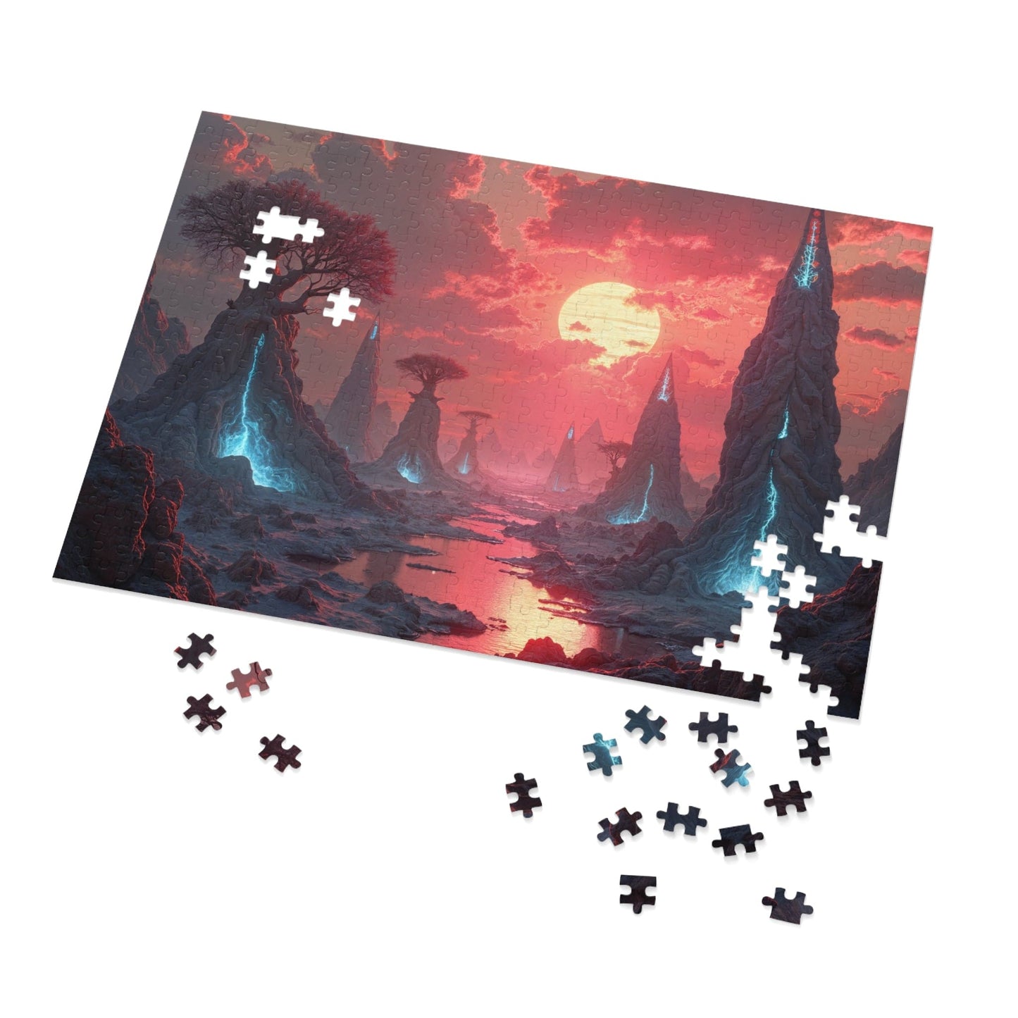 Printify Puzzle 21" × 15.5" (500 pcs) Surreal Valley of Cosmic Wonders - Jigsaw Puzzle with Tin Box