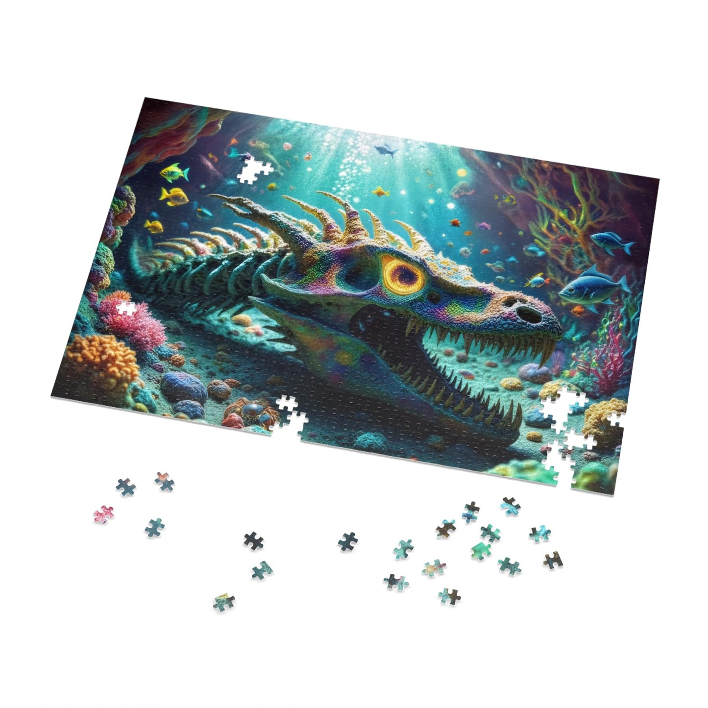 Printify Puzzle 30" × 20" (1000 pcs) Dragon Bones Underwater - Jigsaw Puzzle with Tin Box