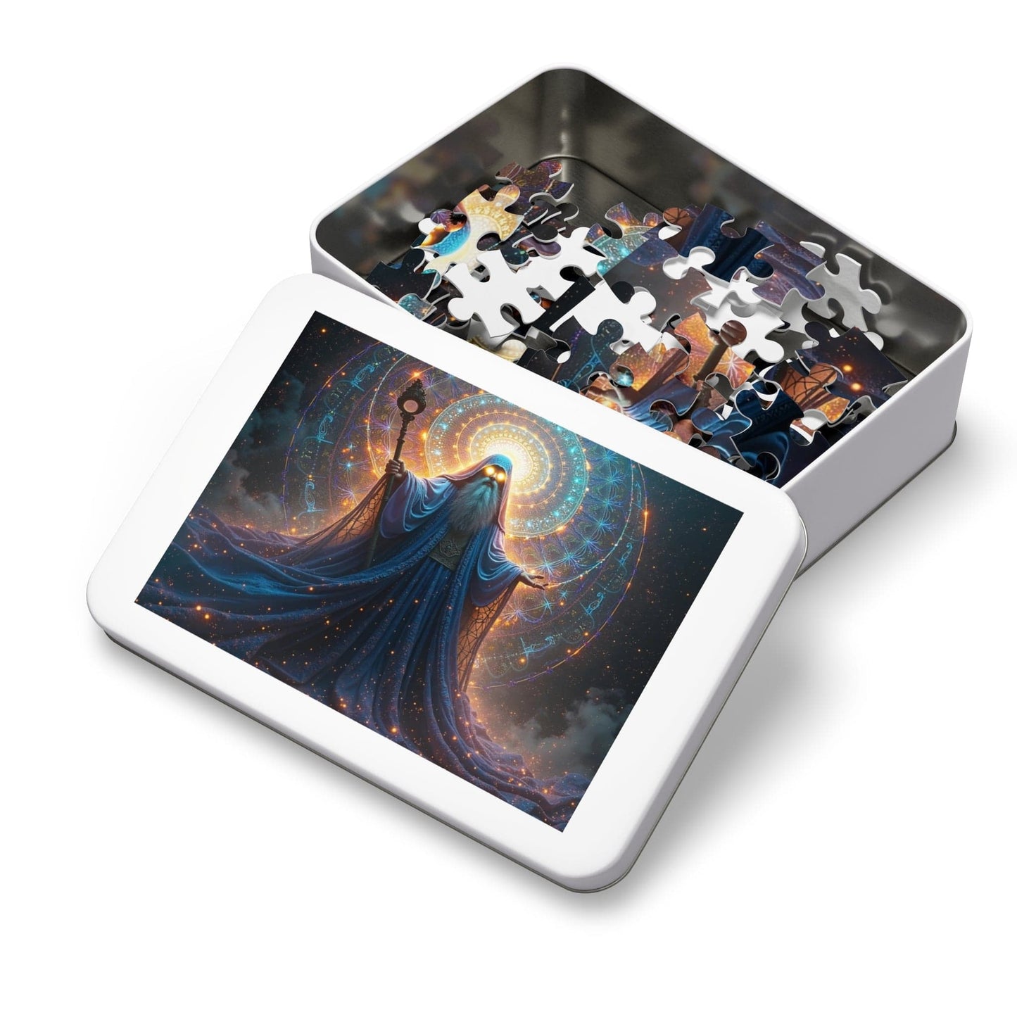 Printify Puzzle Kaleidoscopic Sorcery: The Arcane Dimensions Unraveled - Jigsaw Puzzle with Tin Box