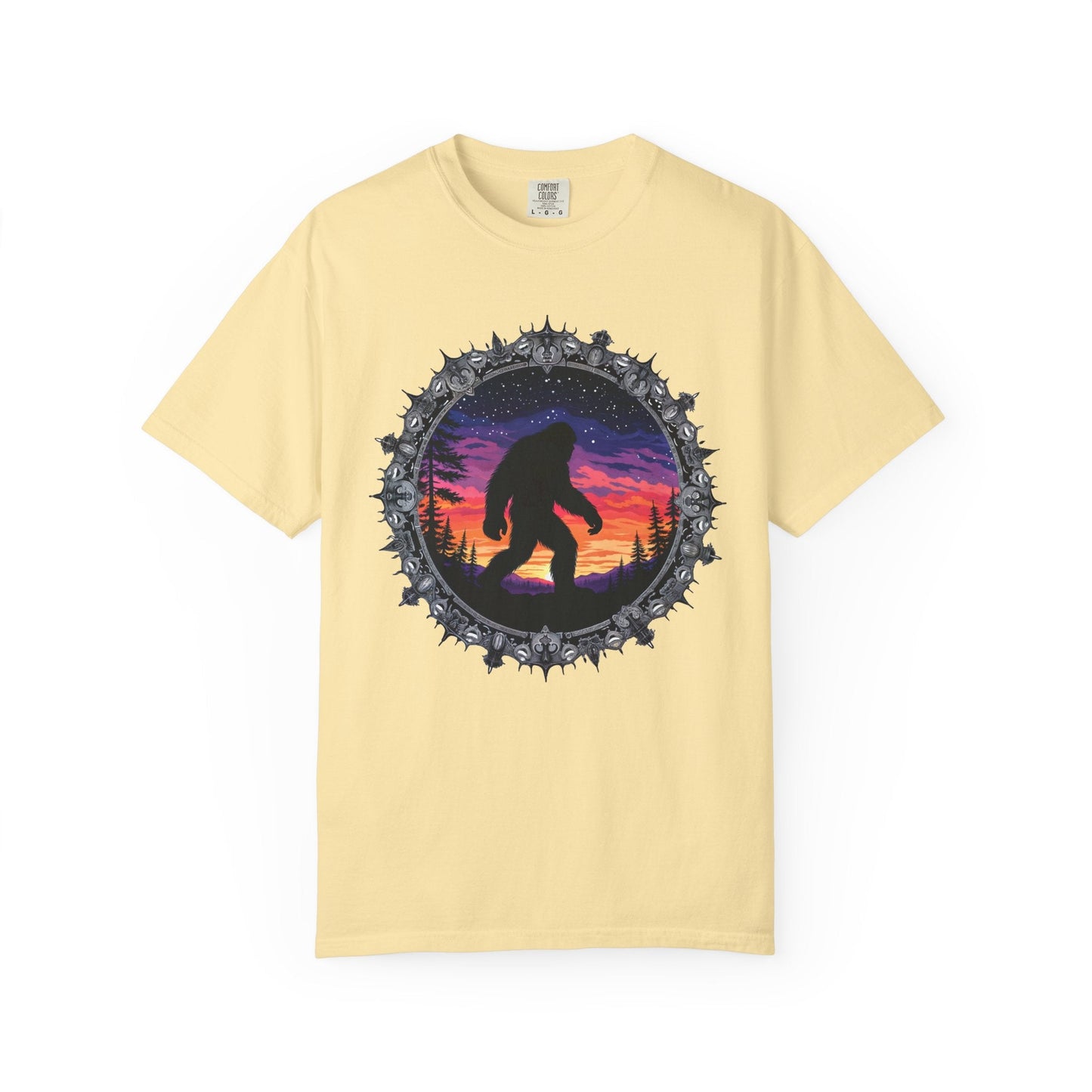 Printify T-Shirt Banana / S Bigfoot Sunset Unisex T-Shirt, Nature Lover Shirt, Camping Tee, Outdoor Adventure Top, Gift for Him/Her, Unique Graphic Tee