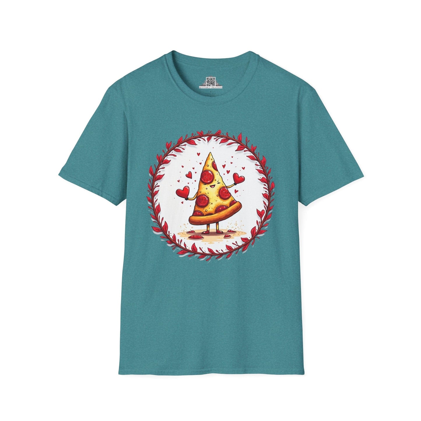 Printify T-Shirt S / Heather Galapagos Blue Love at First Bite Pizza - Love & Fun T-Shirt