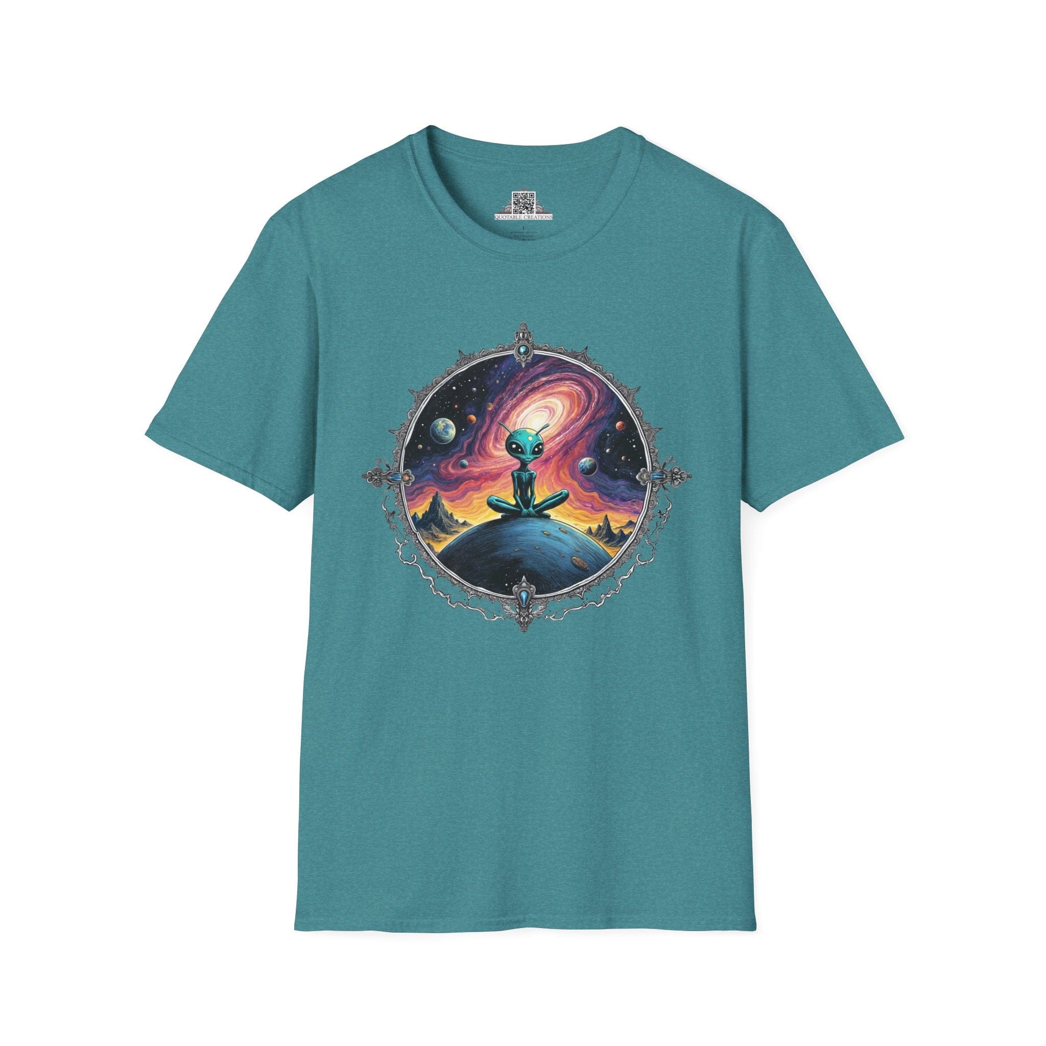 Printify T-Shirt S / Heather Galapagos Blue T-Shirt - Exploring the Cosmos, One Planet at a Time! - Alien & Space