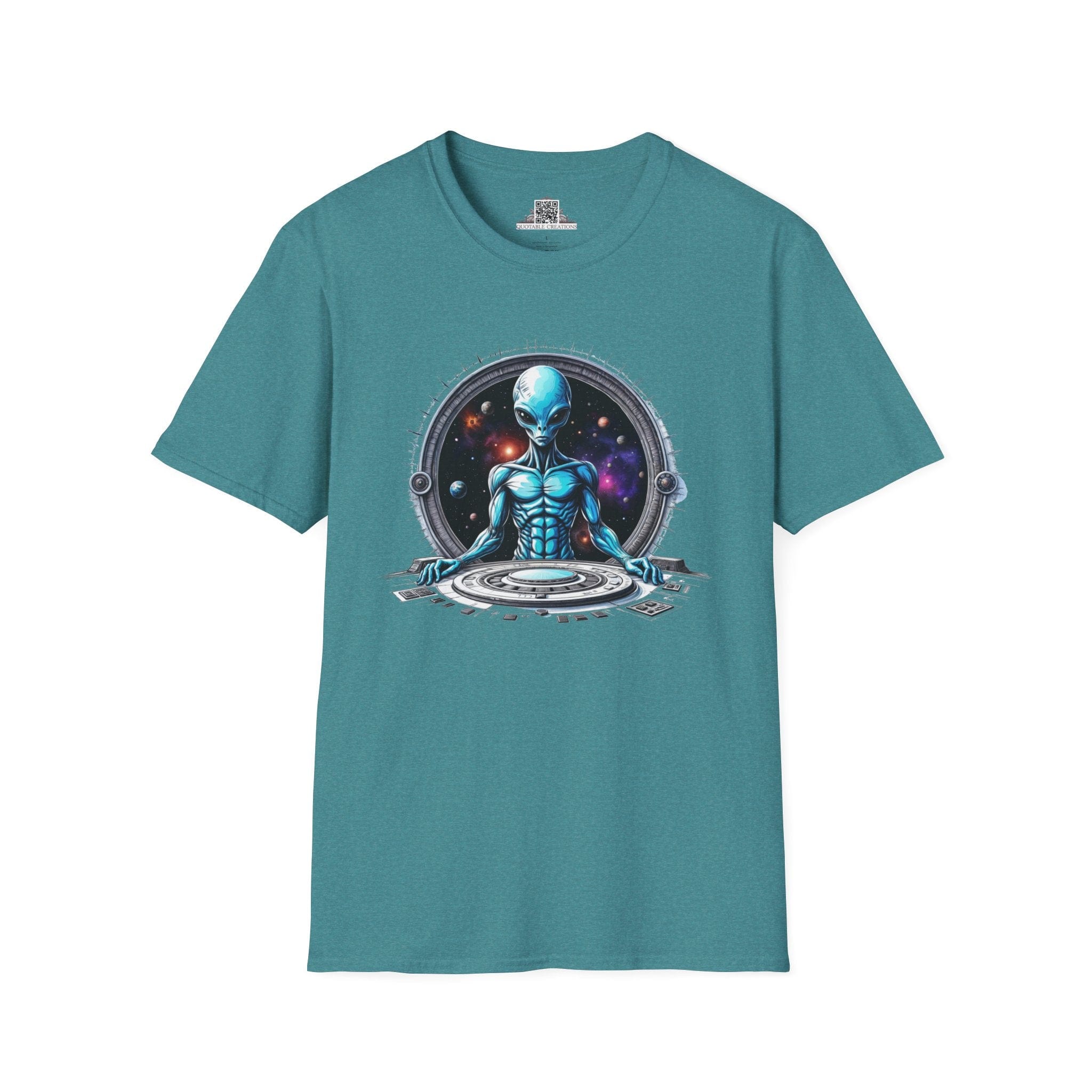 Printify T-Shirt S / Heather Galapagos Blue T-Shirt - Galactic Traveler Ready for Cosmic Adventures! - Alien & Space