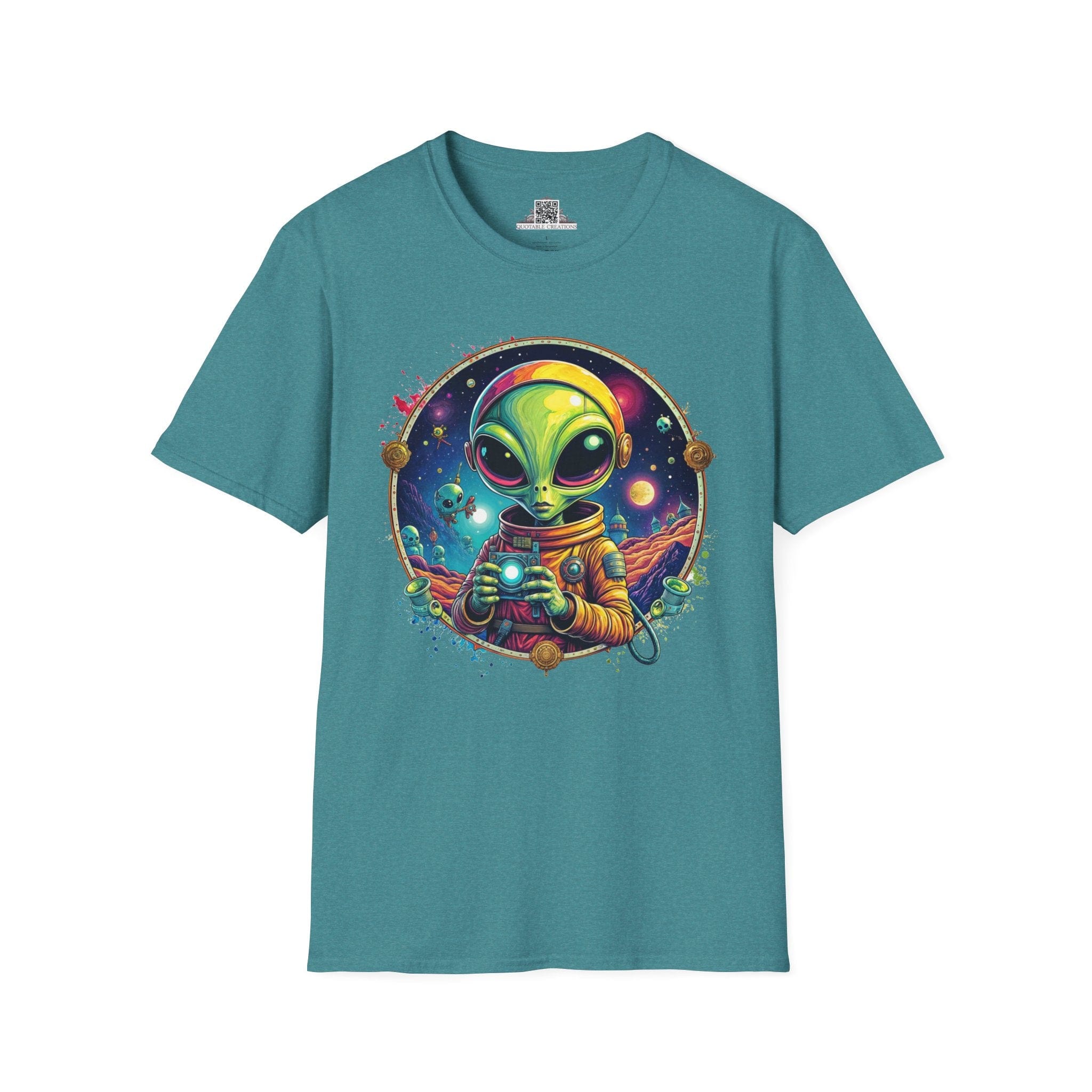 Printify T-Shirt S / Heather Galapagos Blue T-Shirt - Take Me to Your Leader… After a Quick Selfie! - Alien & Space