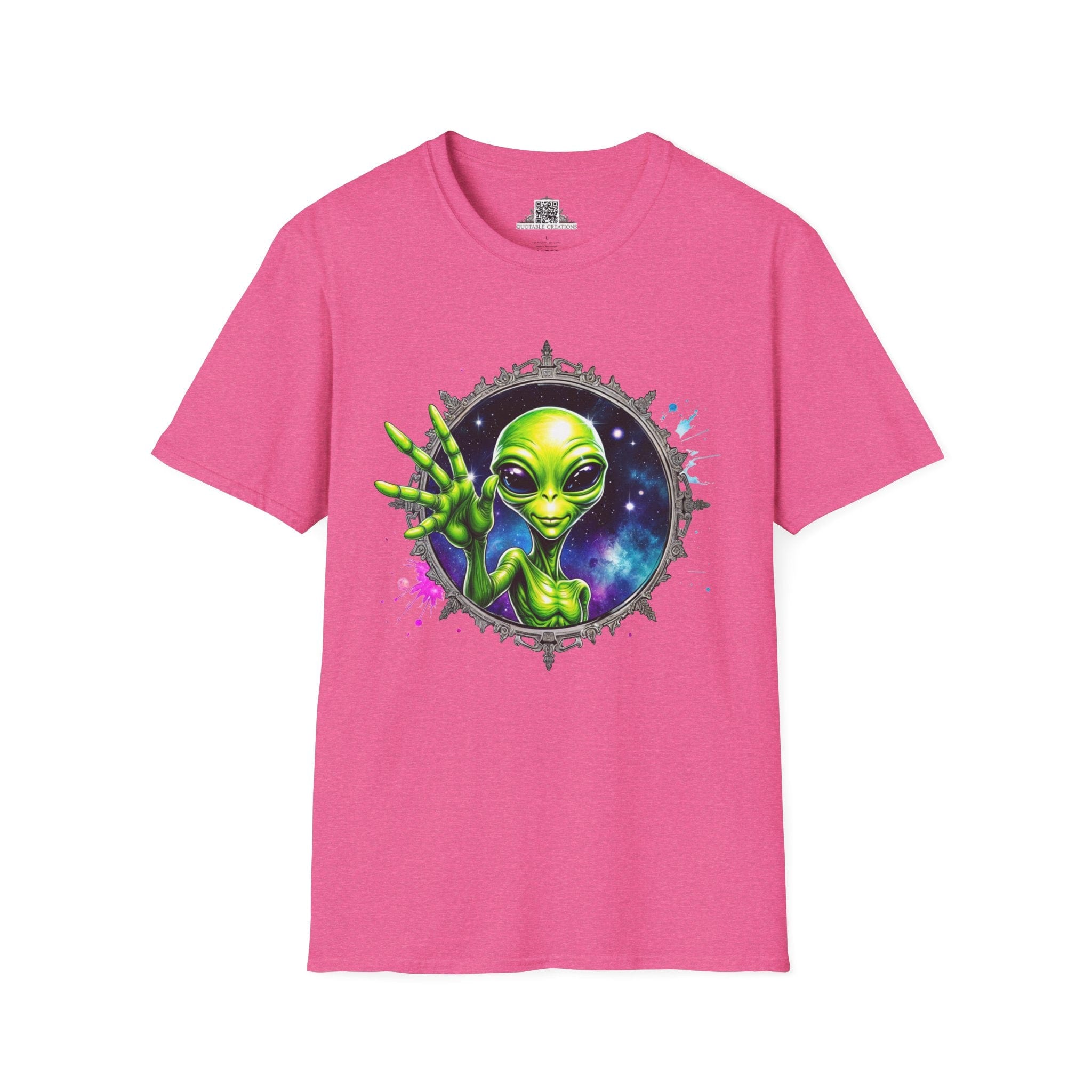 Printify T-Shirt S / Heather Heliconia T-Shirt - We Come in Peace and Good Vibes! - Alien & Space