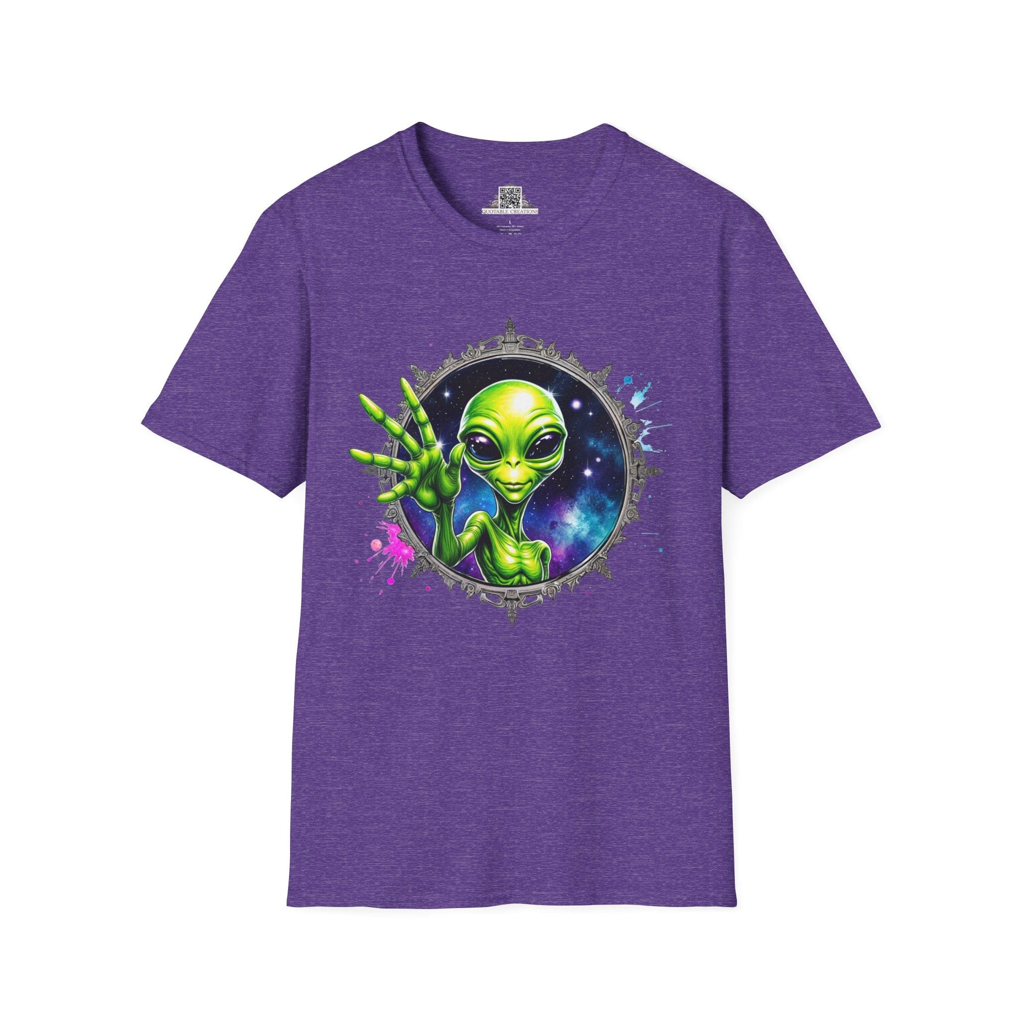 Printify T-Shirt S / Heather Purple T-Shirt - We Come in Peace and Good Vibes! - Alien & Space