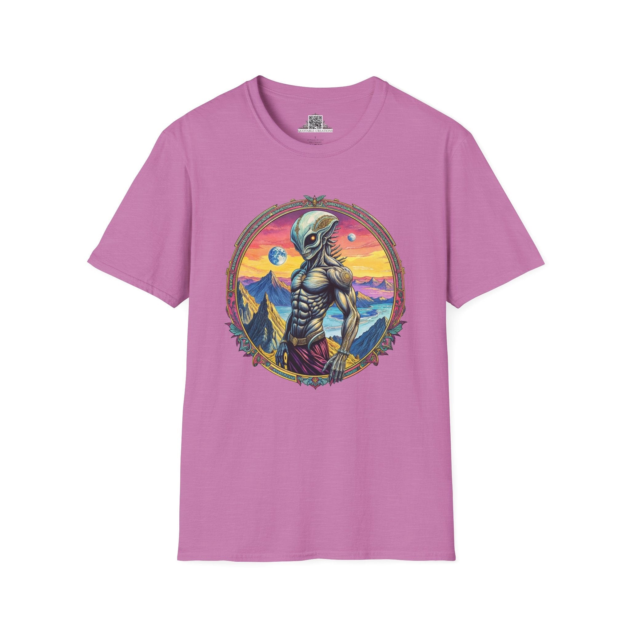 Printify T-Shirt S / Heather Radiant Orchid T-Shirt - Adventures Beyond the Stars Await - Let’s Blast Off - Alien & Space