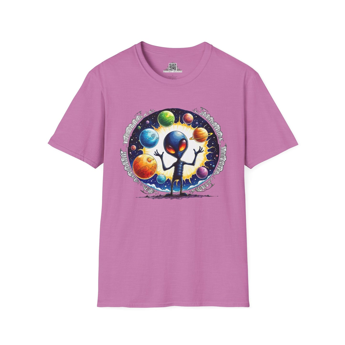 Printify T-Shirt S / Heather Radiant Orchid T-Shirt - Out of This World Fun is Just a Star Jump Away! - Alien & Space
