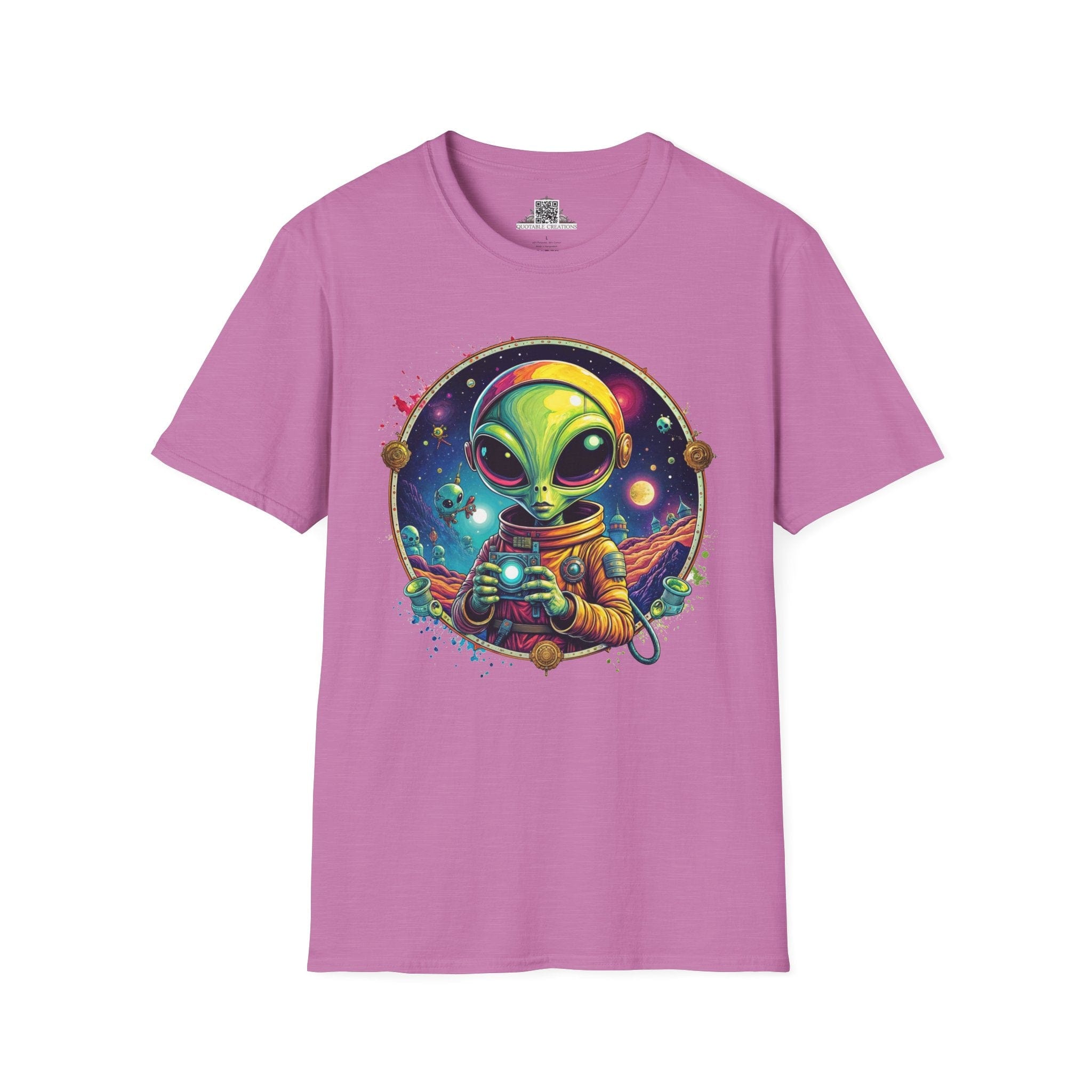 Printify T-Shirt S / Heather Radiant Orchid T-Shirt - Take Me to Your Leader… After a Quick Selfie! - Alien & Space