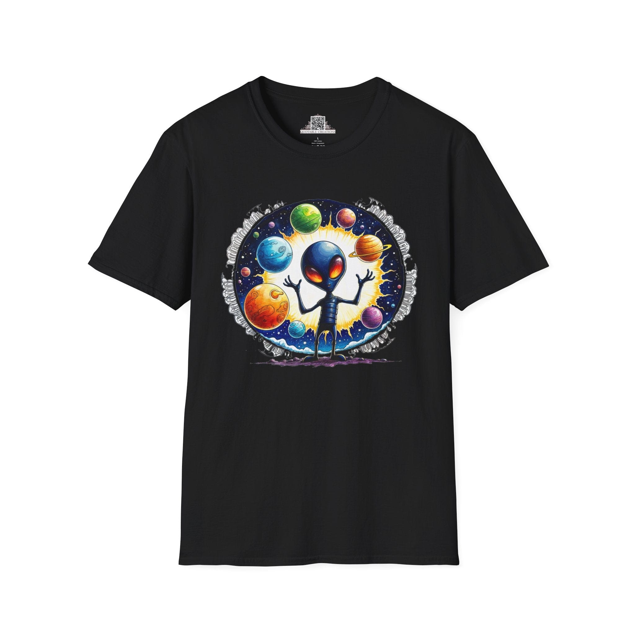 Printify T-Shirt XS / Black T-Shirt - Out of This World Fun is Just a Star Jump Away! - Alien & Space