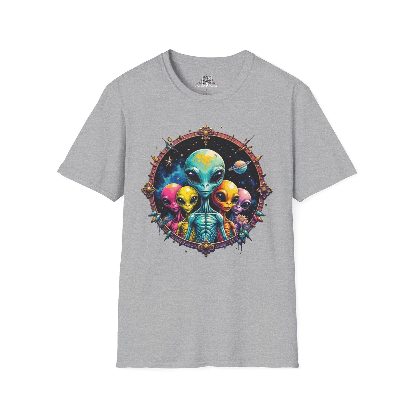 Printify T-Shirt XS / Sport Grey T-Shirt - Cosmic Beings Unite! Time for a Galaxy Celebration! - Alien & Space