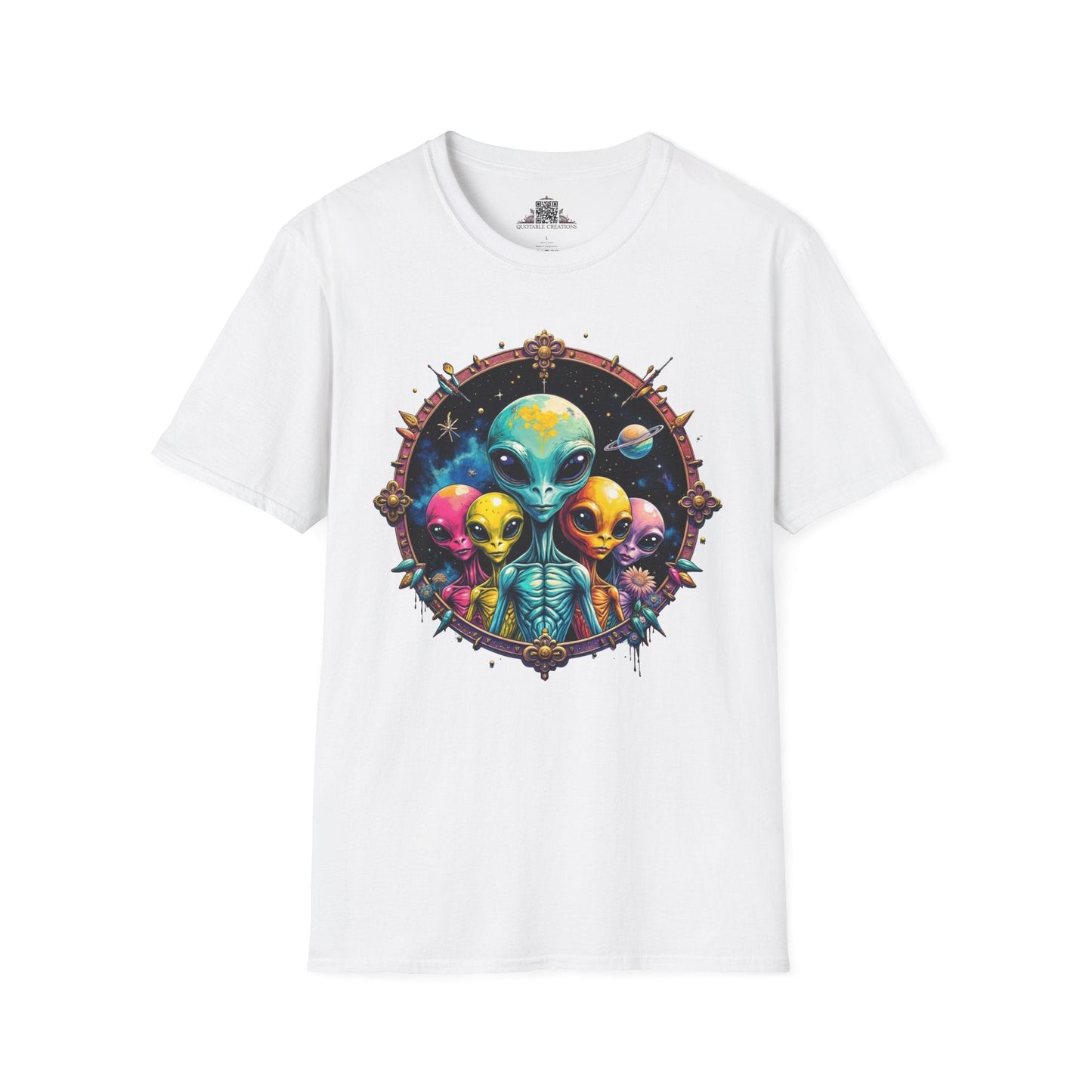 Printify T-Shirt XS / White T-Shirt - Cosmic Beings Unite! Time for a Galaxy Celebration! - Alien & Space
