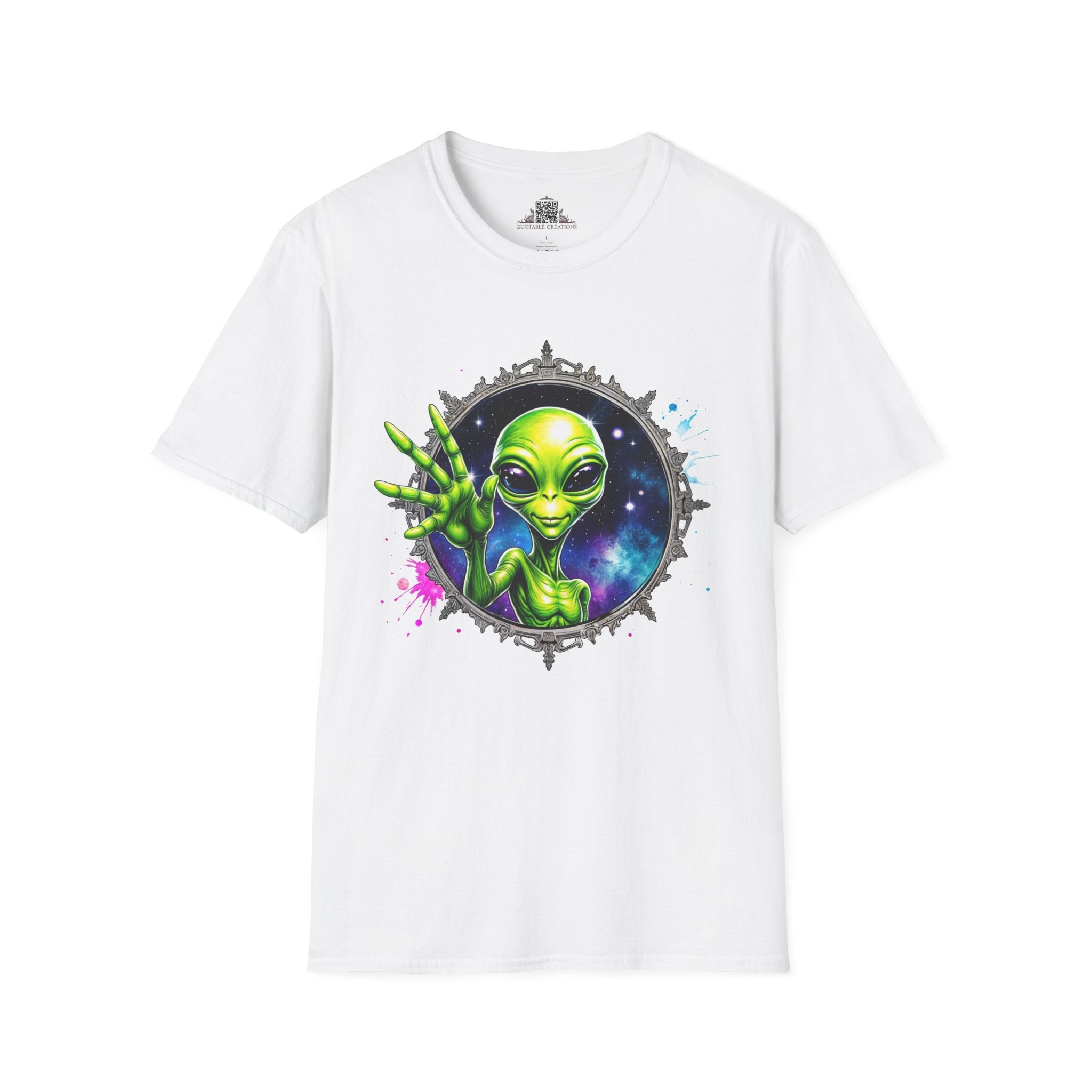 Printify T-Shirt XS / White T-Shirt - We Come in Peace and Good Vibes! - Alien & Space