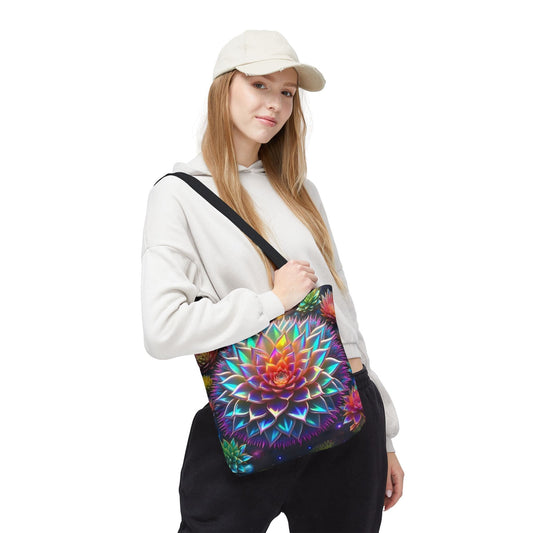 Printify Bags 13" × 13'' / Black Colorful Succulent Tote Bag - Vibrant Floral Pattern for Everyday Use, Eco-Friendly Shopping, Gift for Plant Lovers, Boho Style