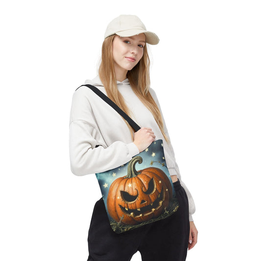 Printify Bags 13" × 13'' / Black Spooky Halloween Pumpkin Tote Bag - Trick-or-Treat Accessory, Fall Fashion, Party Decor Gift