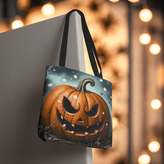 Printify Bags Spooky Halloween Pumpkin Tote Bag - Trick-or-Treat Accessory, Fall Fashion, Party Decor Gift
