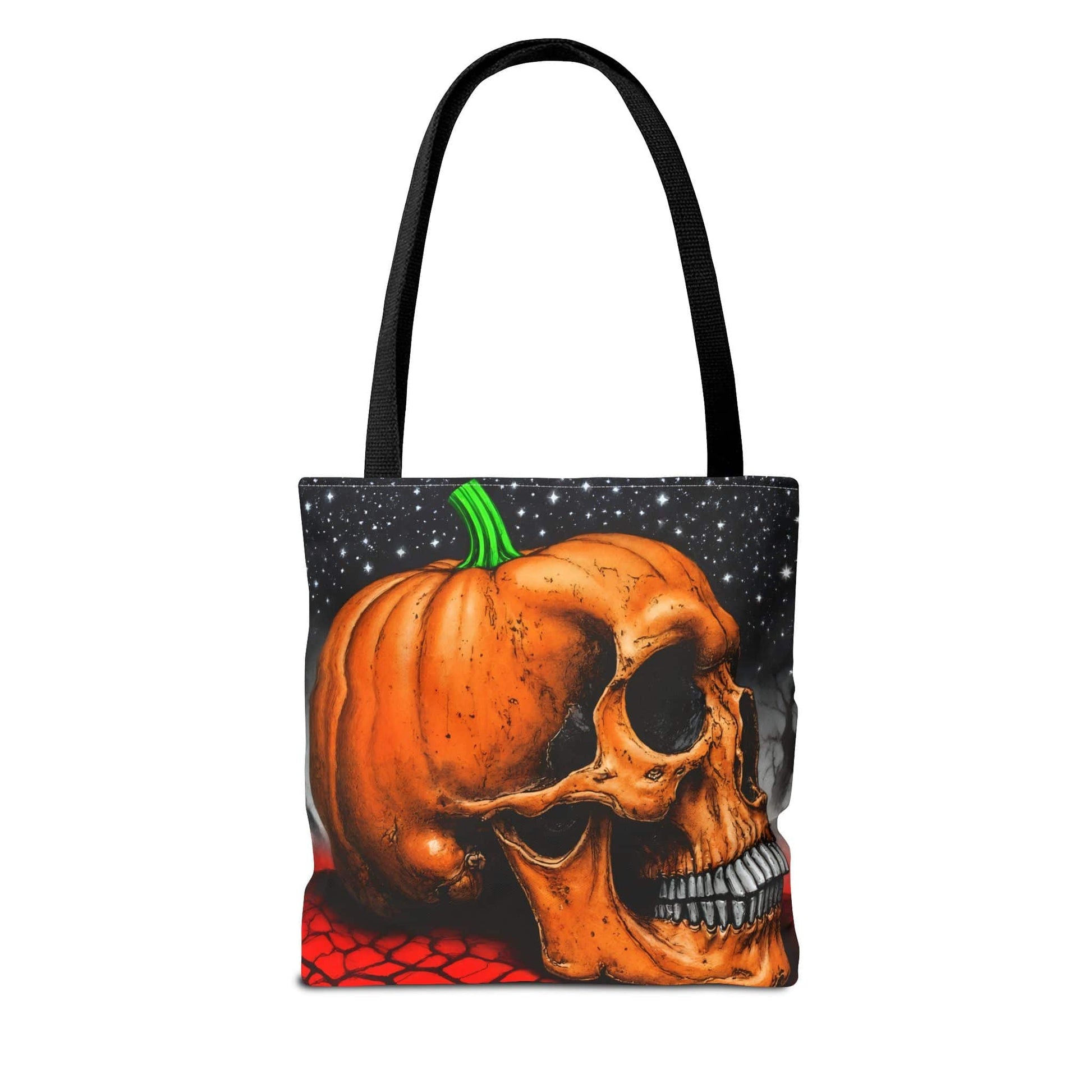 Printify Bags Spooky Skull Pumpkin Tote: Halloween Trick-or-Treat Bag, Gothic Fall Accessory, Unique Gift