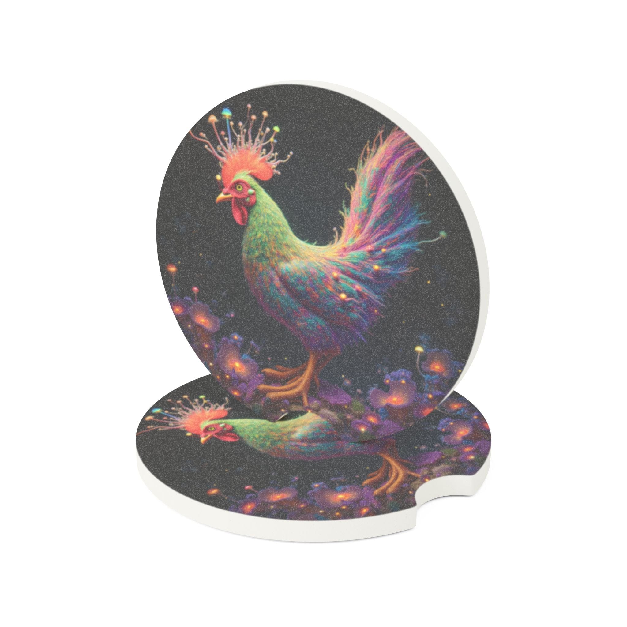 Printify Home Decor 2.6'' × 2.6" / 2pcs Rooster Soapstone Car Coaster: Vibrant Automotive Decor