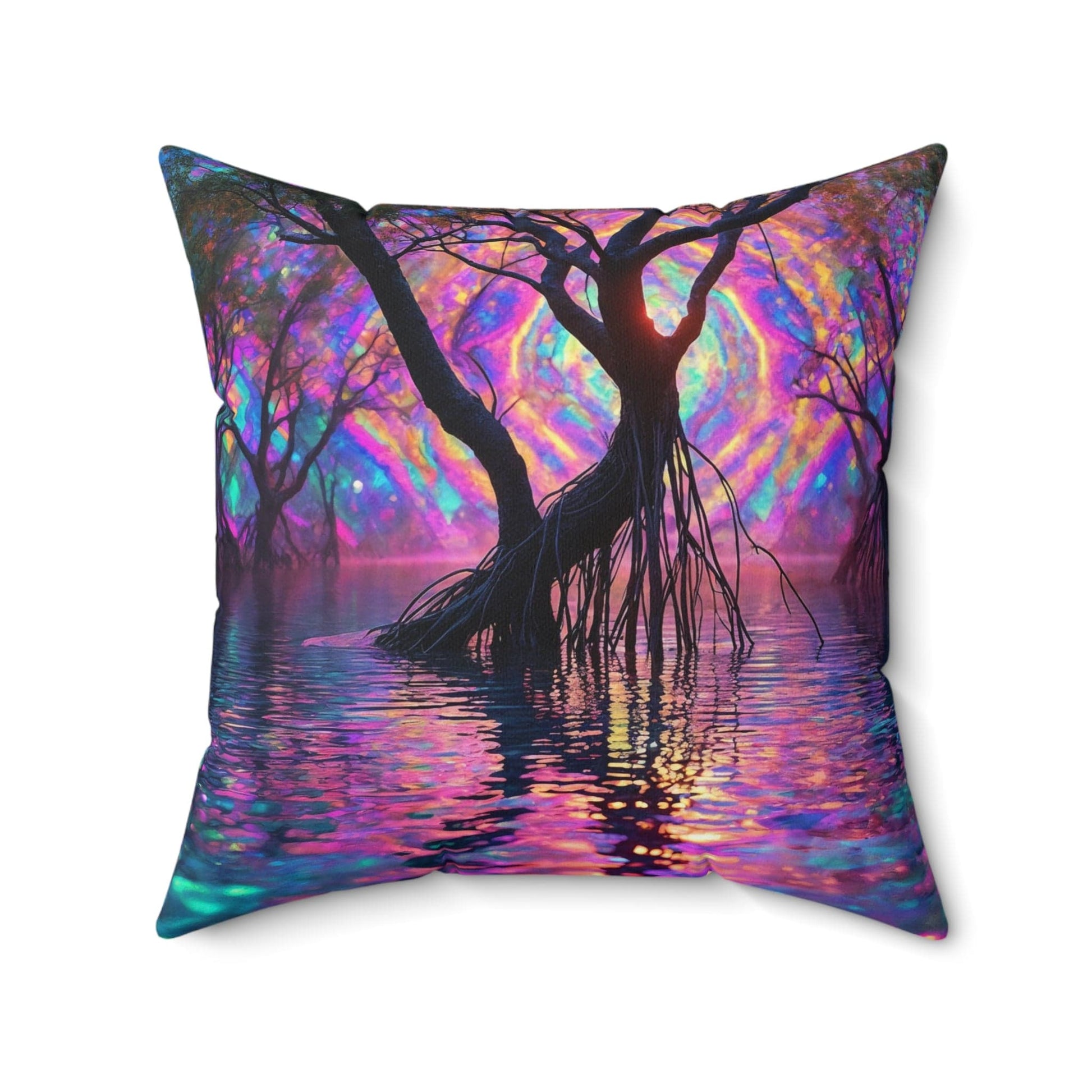 Printify Home Decor 20" × 20" Whimsical Mangrove Tree Design Pillow, Decorative Cushion for Home, Bohemian Decor, Gift for Nature Lovers, Sofa Pillow, Art Throw Pillow