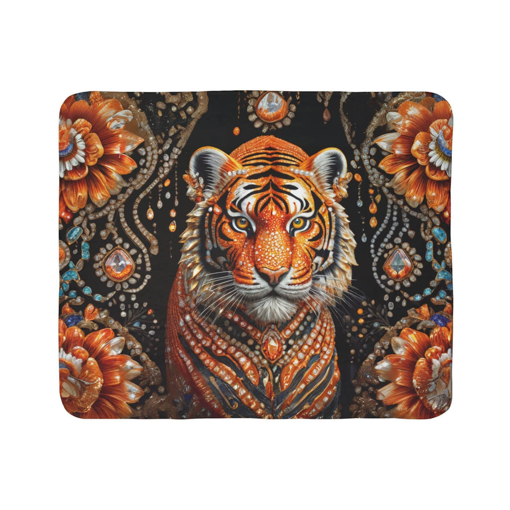 Printify Home Decor 50" × 60" / Grey Gem Flower Tiger - Sherpa Blanket