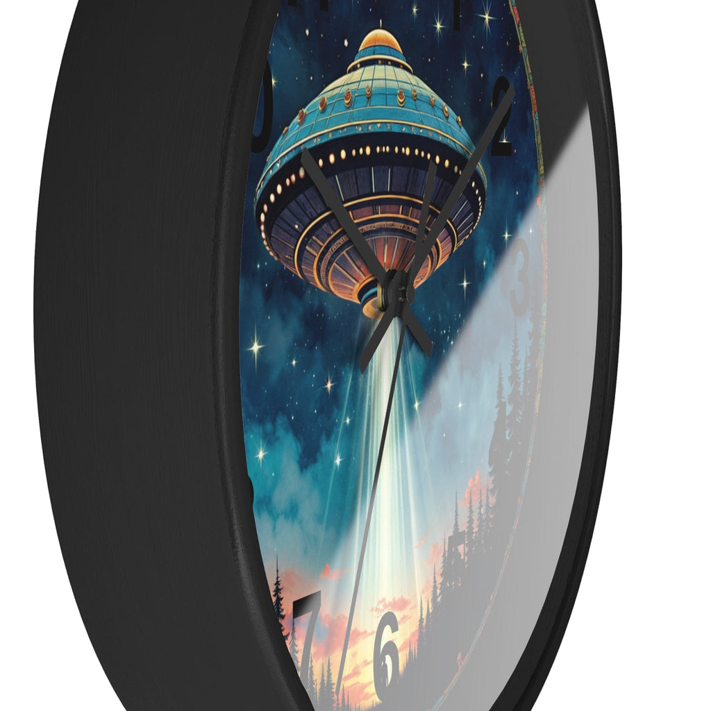 Printify Home Decor Black Base / Black / 10" Aliens Are Here UFO O'clock - Wall Clock, Whimsical Timepiece, Fun UFO Clock