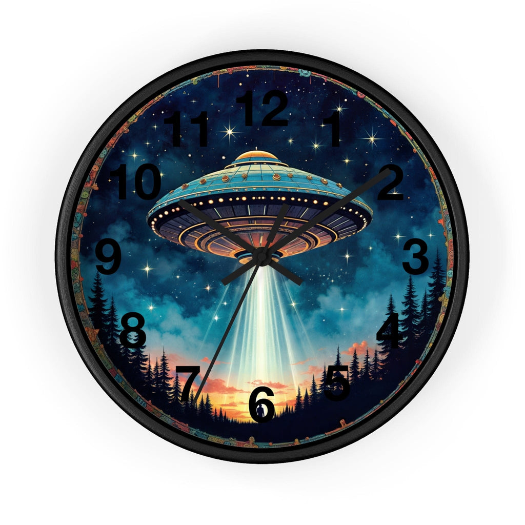 Printify Home Decor Black Base / Black / 10" Aliens Are Here UFO O'clock - Wall Clock, Whimsical Timepiece, Fun UFO Clock