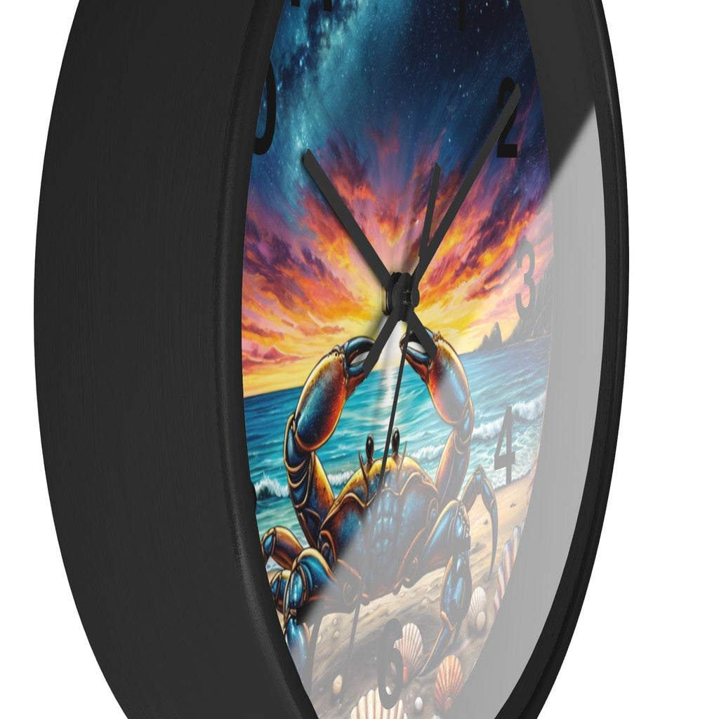 Printify Home Decor Black Base / Black / 10" Cancer Zodiac O'clock - Crab Wall Clock, Whimsical Sunset Timepiece, Fun Astrology Clock