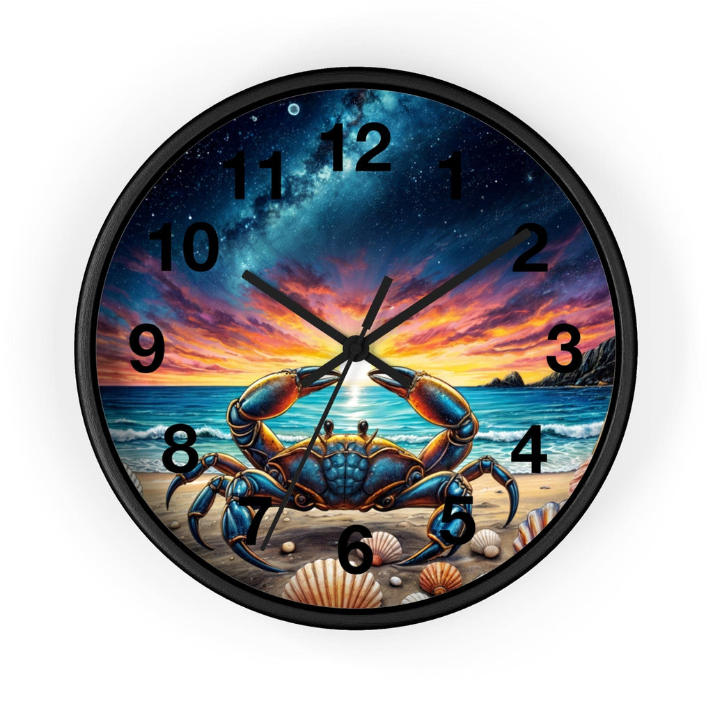 Printify Home Decor Black Base / Black / 10" Cancer Zodiac O'clock - Crab Wall Clock, Whimsical Sunset Timepiece, Fun Astrology Clock