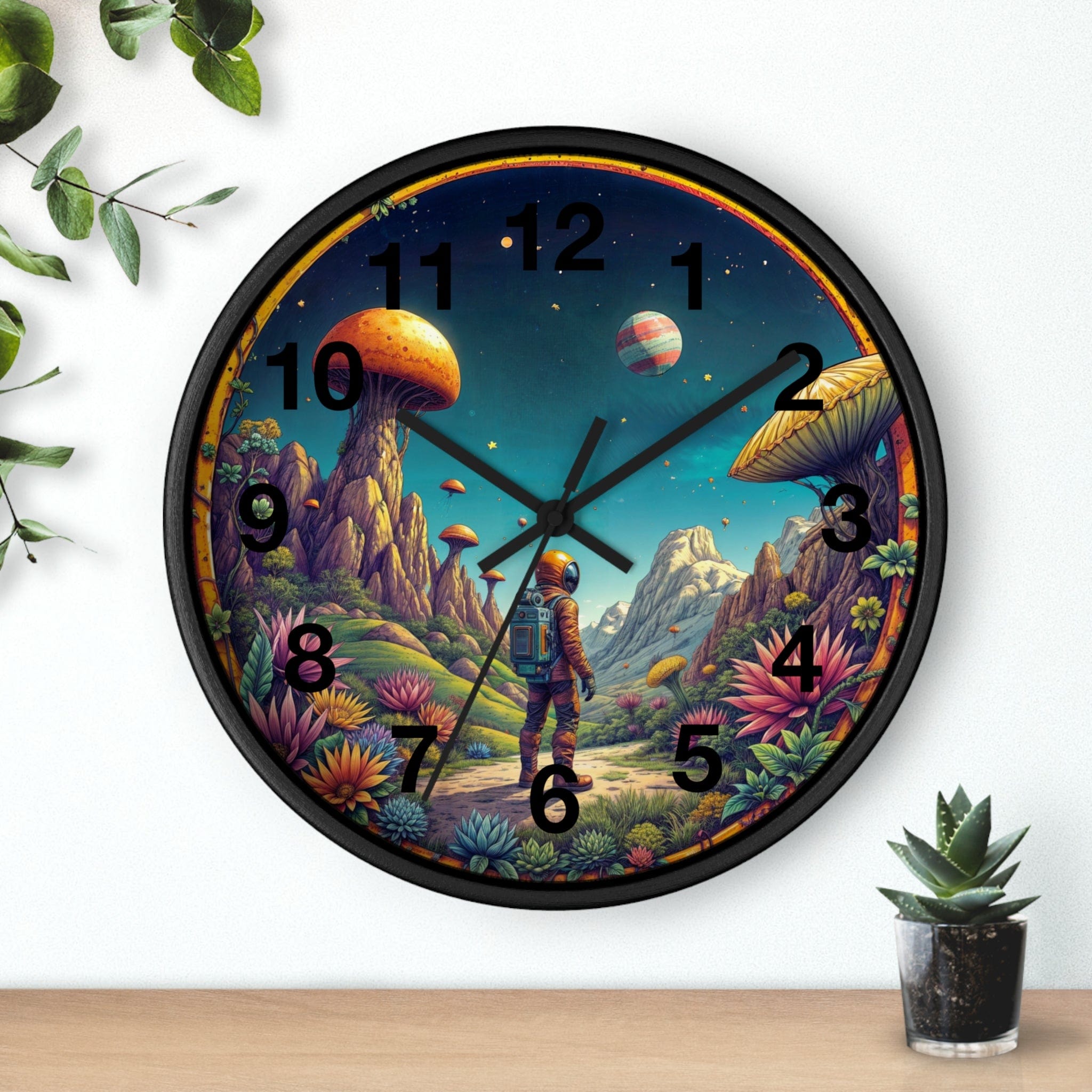 Printify Home Decor Black Base / Black / 10" Cosmic Explorer UFO O'clock - Wall Clock, Whimsical Timepiece, Fun UFO Clock