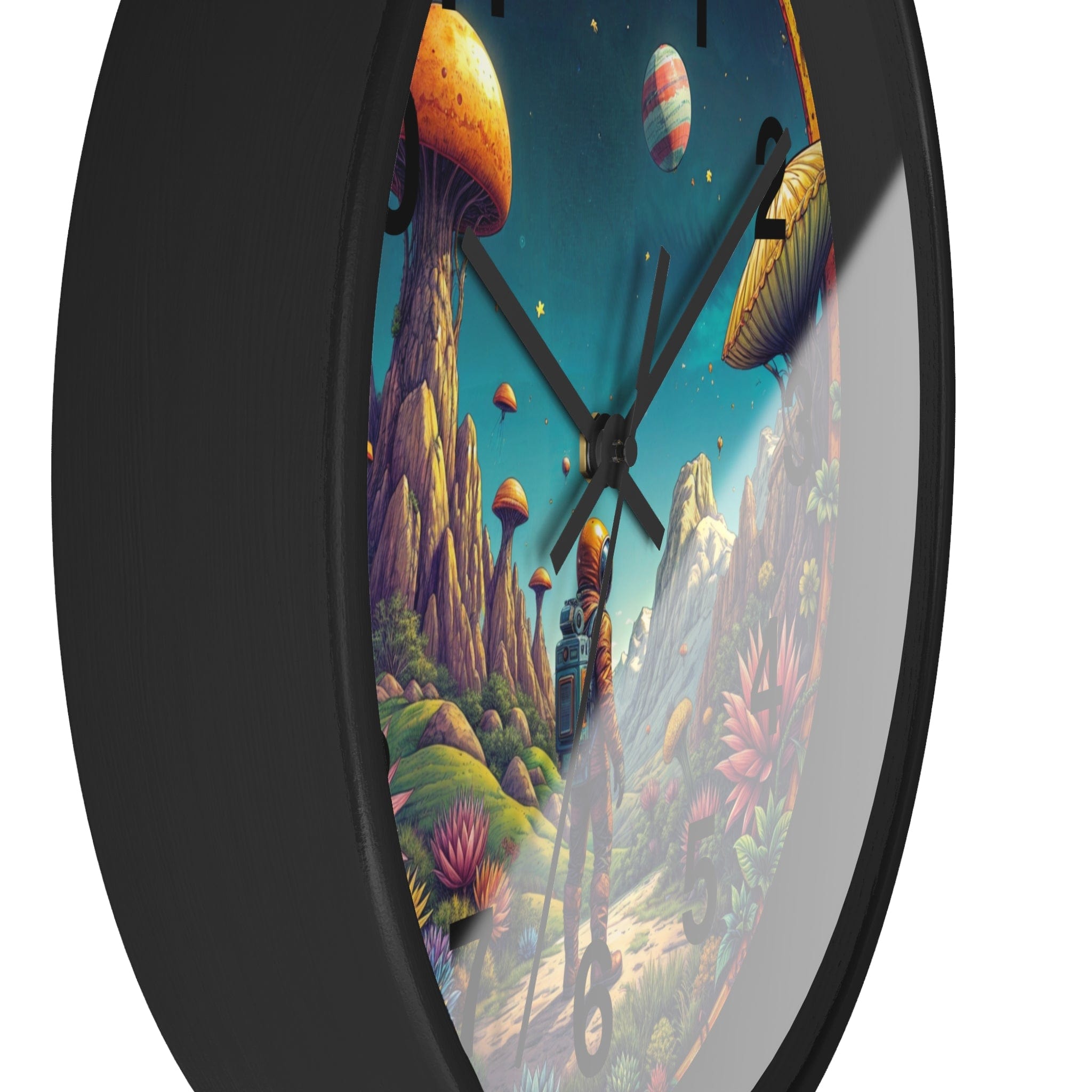 Printify Home Decor Black Base / Black / 10" Cosmic Explorer UFO O'clock - Wall Clock, Whimsical Timepiece, Fun UFO Clock