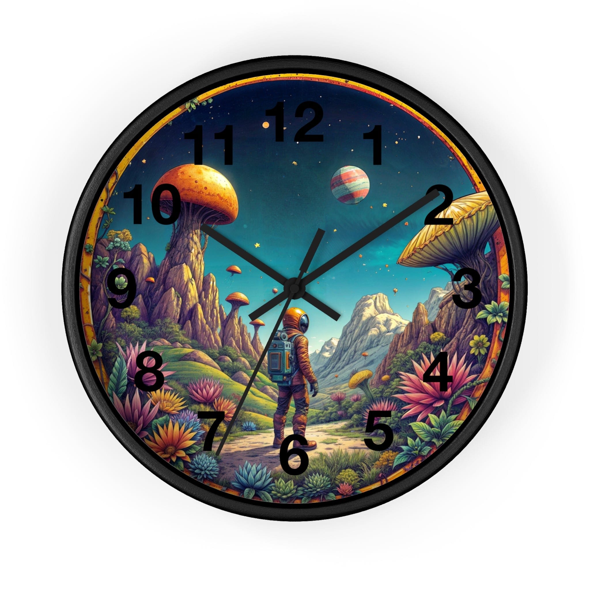 Printify Home Decor Black Base / Black / 10" Cosmic Explorer UFO O'clock - Wall Clock, Whimsical Timepiece, Fun UFO Clock