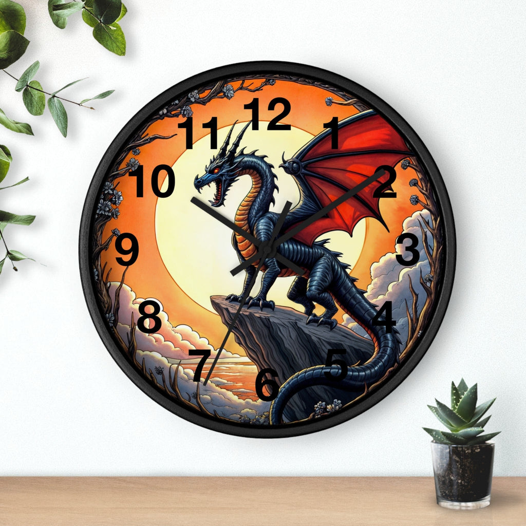 Printify Home Decor Black Base / Black / 10" Dragon Shadowwing Wall Clock - Whimsical Timepiece, Mystery Theme Home Accent, Fun Space Clock
