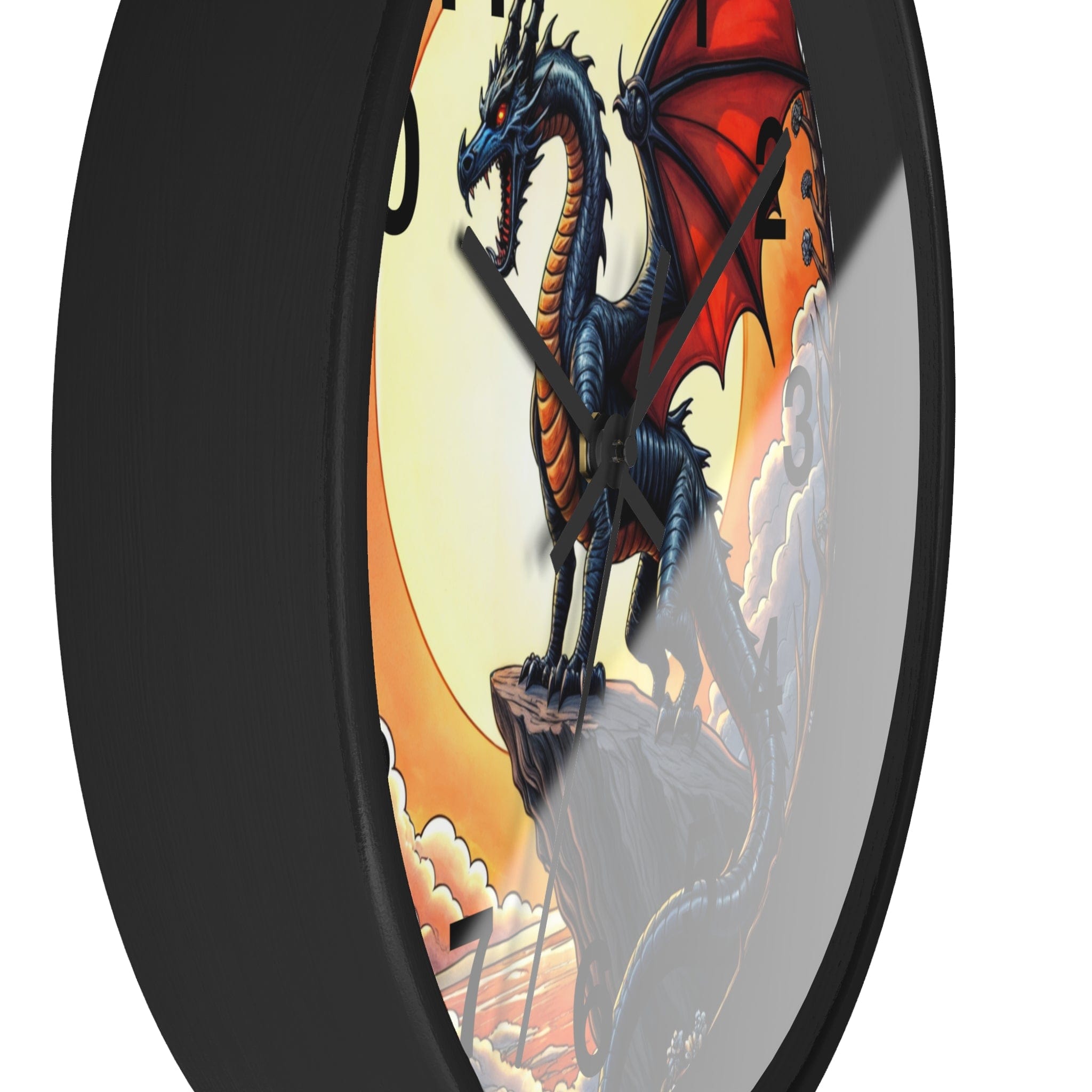 Printify Home Decor Black Base / Black / 10" Dragon Shadowwing Wall Clock - Whimsical Timepiece, Mystery Theme Home Accent, Fun Space Clock