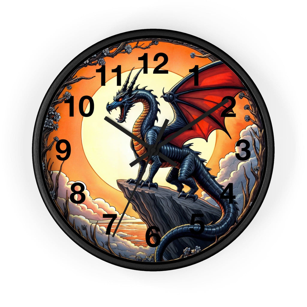 Printify Home Decor Black Base / Black / 10" Dragon Shadowwing Wall Clock - Whimsical Timepiece, Mystery Theme Home Accent, Fun Space Clock